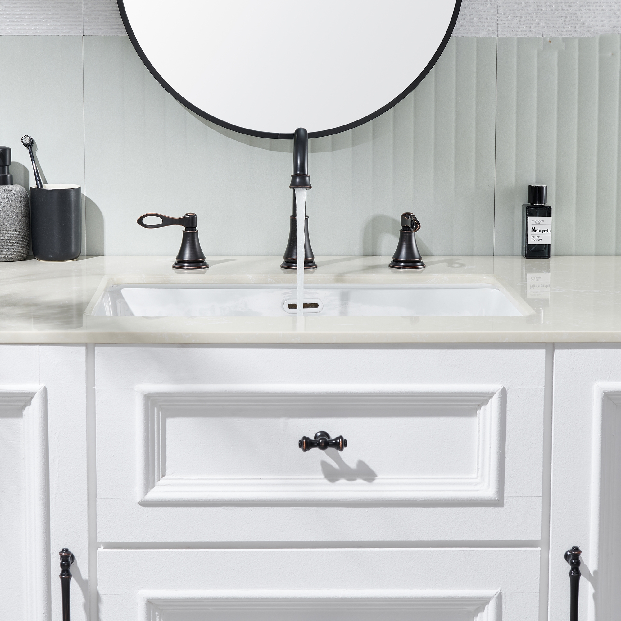 8 in. Widespread Double Handle Bathroom Faucet 3 Holes with 360° Swivel Spout, Stainless Steel Drain in Brushed Nickel/Oil Rubbed Bronze/Brushed Gold/Matte Black