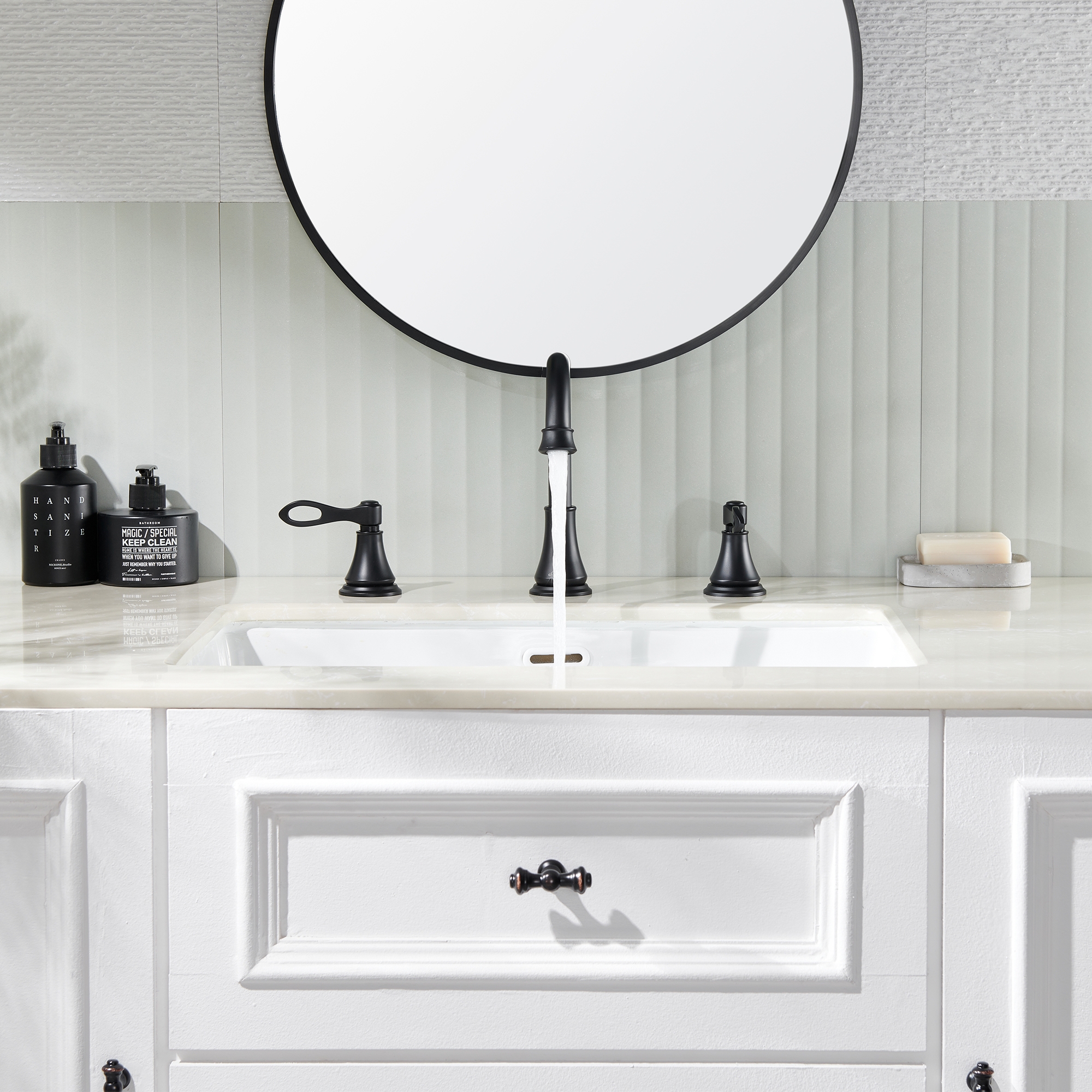 8 in. Widespread Double Handle Bathroom Faucet 3 Holes with 360° Swivel Spout, Stainless Steel Drain in Brushed Nickel/Oil Rubbed Bronze/Brushed Gold/Matte Black