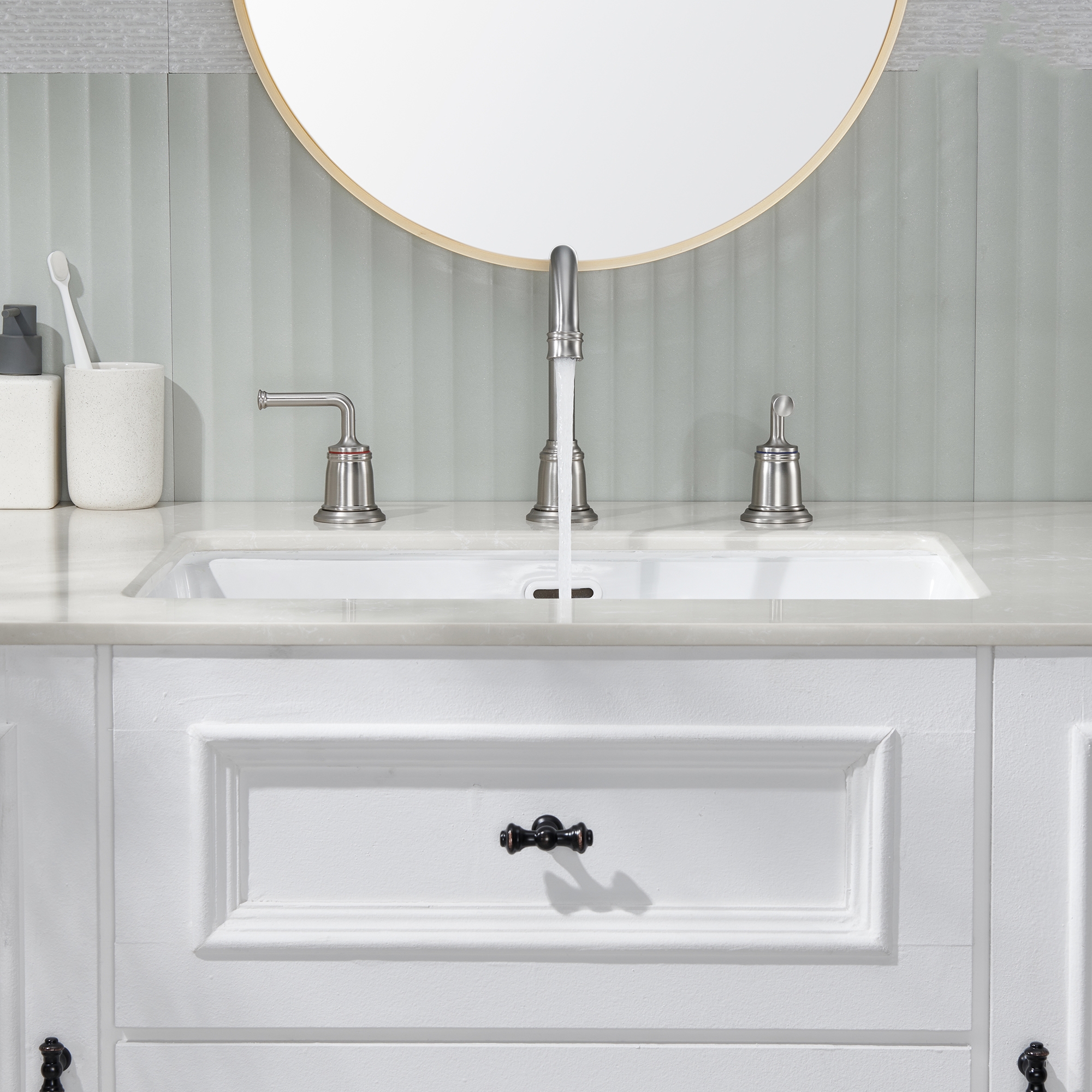 8 in. Widespread Double Handle Bathroom sink Faucet with 360° Swivel Spout, Stainless Steel Drain in Brushed Nickel/Oil Rubbed Bronze/Brushed Gold/Matte Black