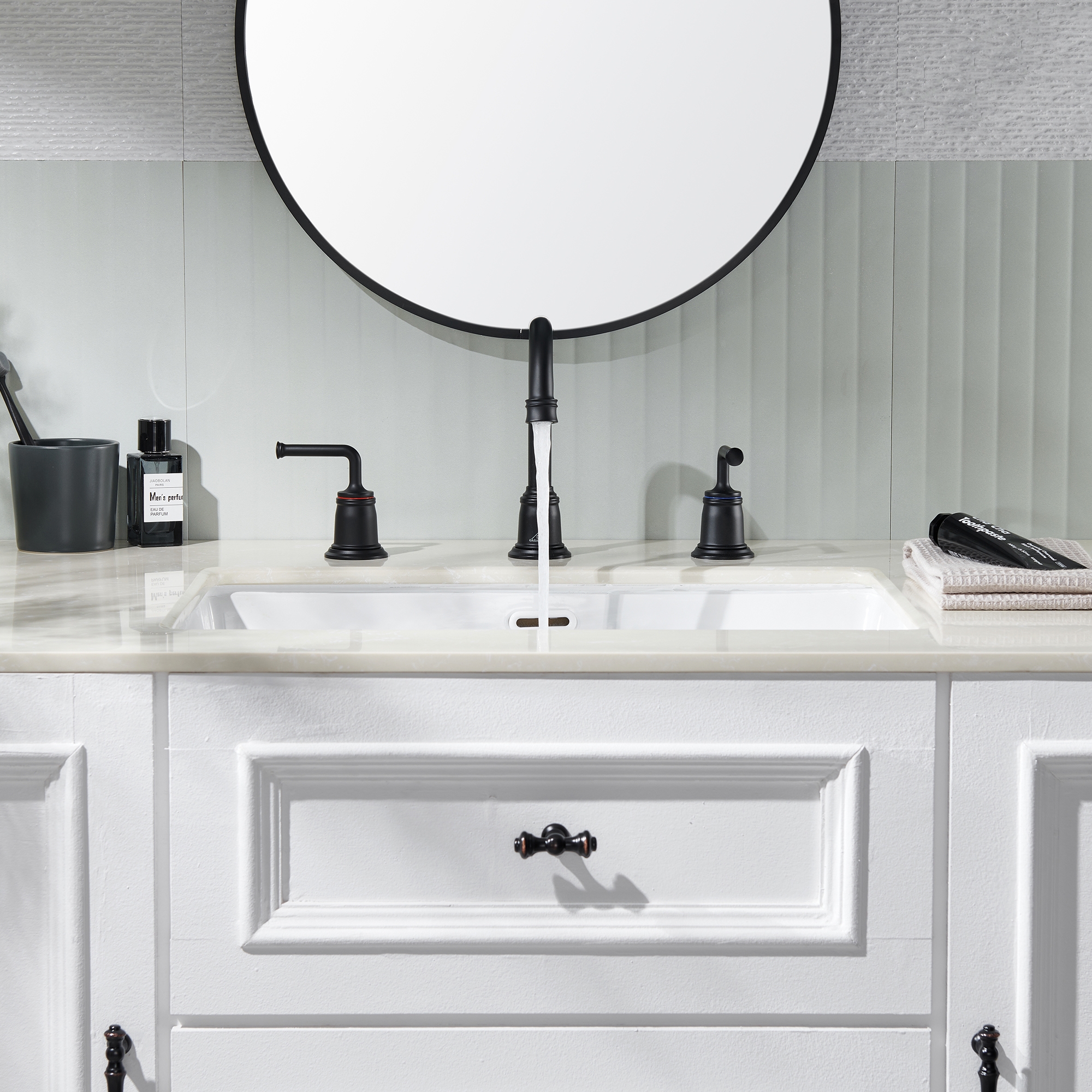 8 in. Widespread Double Handle Bathroom sink Faucet with 360° Swivel Spout, Stainless Steel Drain in Brushed Nickel/Oil Rubbed Bronze/Brushed Gold/Matte Black