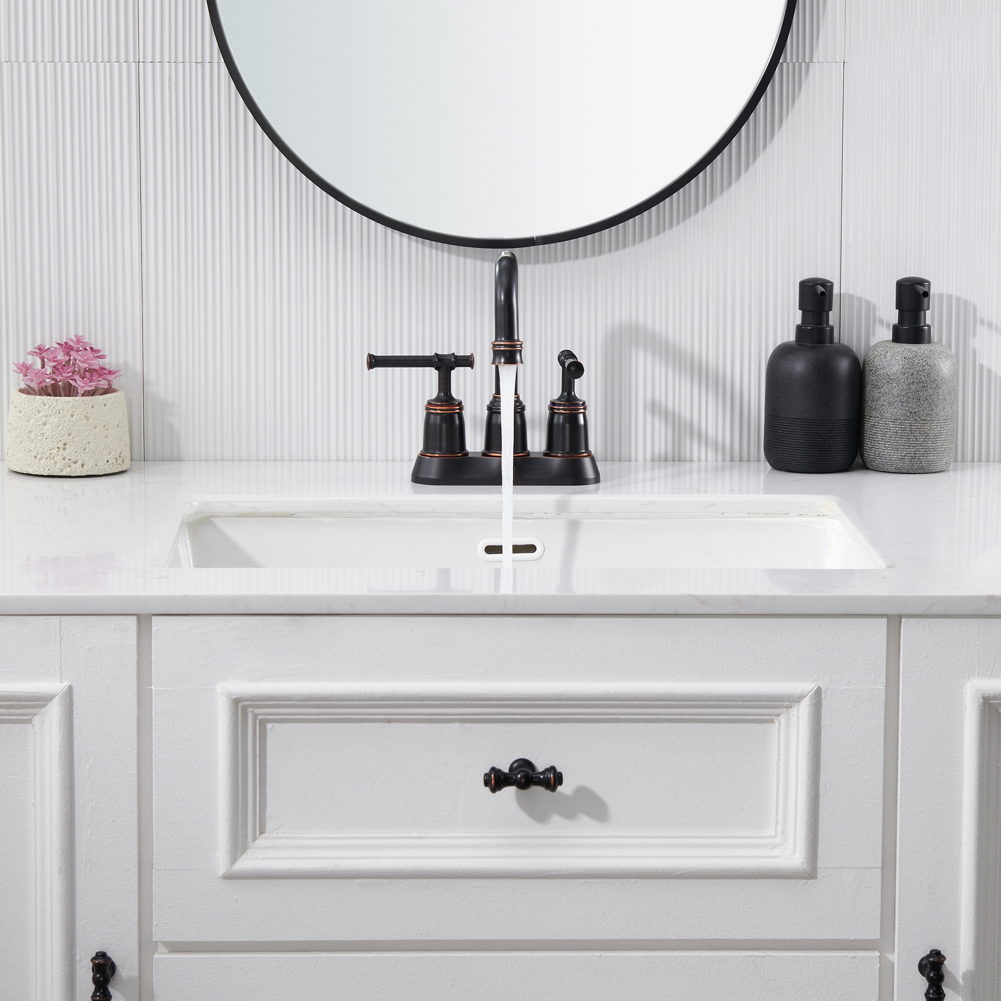 4 in. Centerset Double Handle 2 holes Bathroom Sink Faucet Lavatory Faucet with Stainless steel Drain in Brushed Nickel/Oil Rubbed Bronze/Brushed Gold/Matte Black