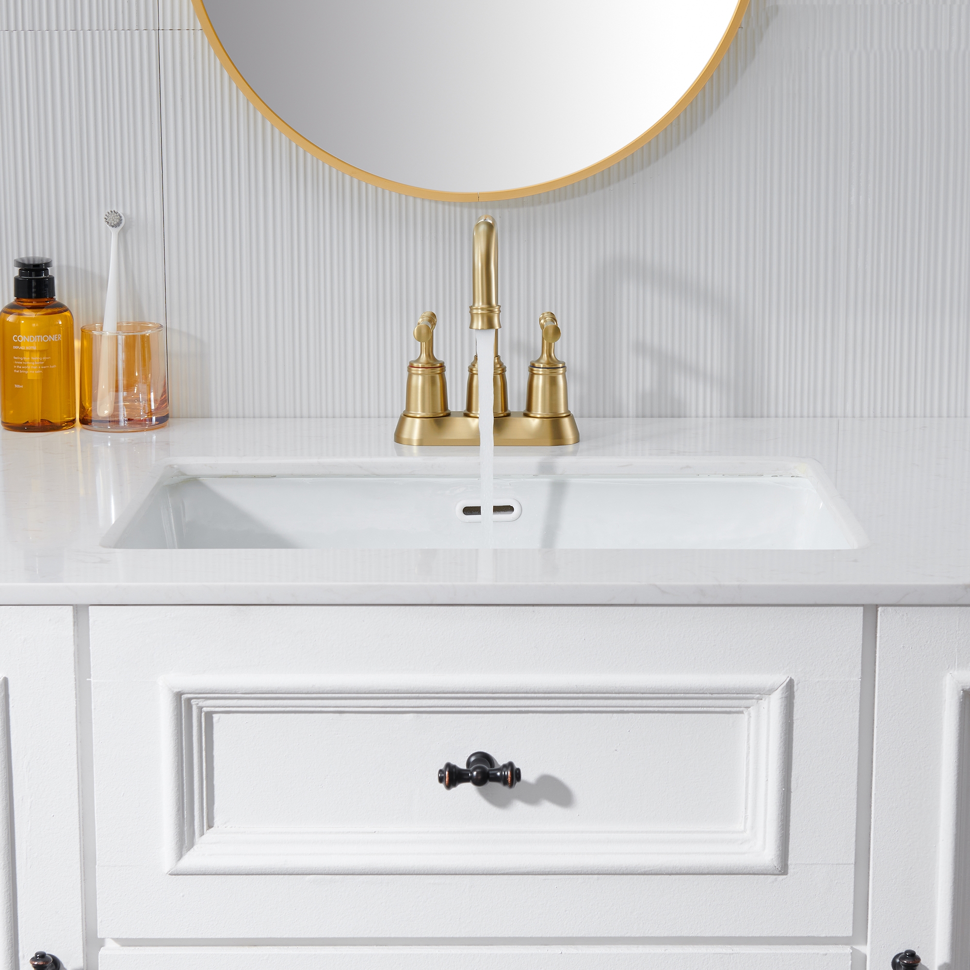 4 in. Centerset Double Handle 2 holes Bathroom Sink Faucet Lavatory Faucet with Stainless steel Drain in Brushed Nickel/Oil Rubbed Bronze/Brushed Gold/Matte Black