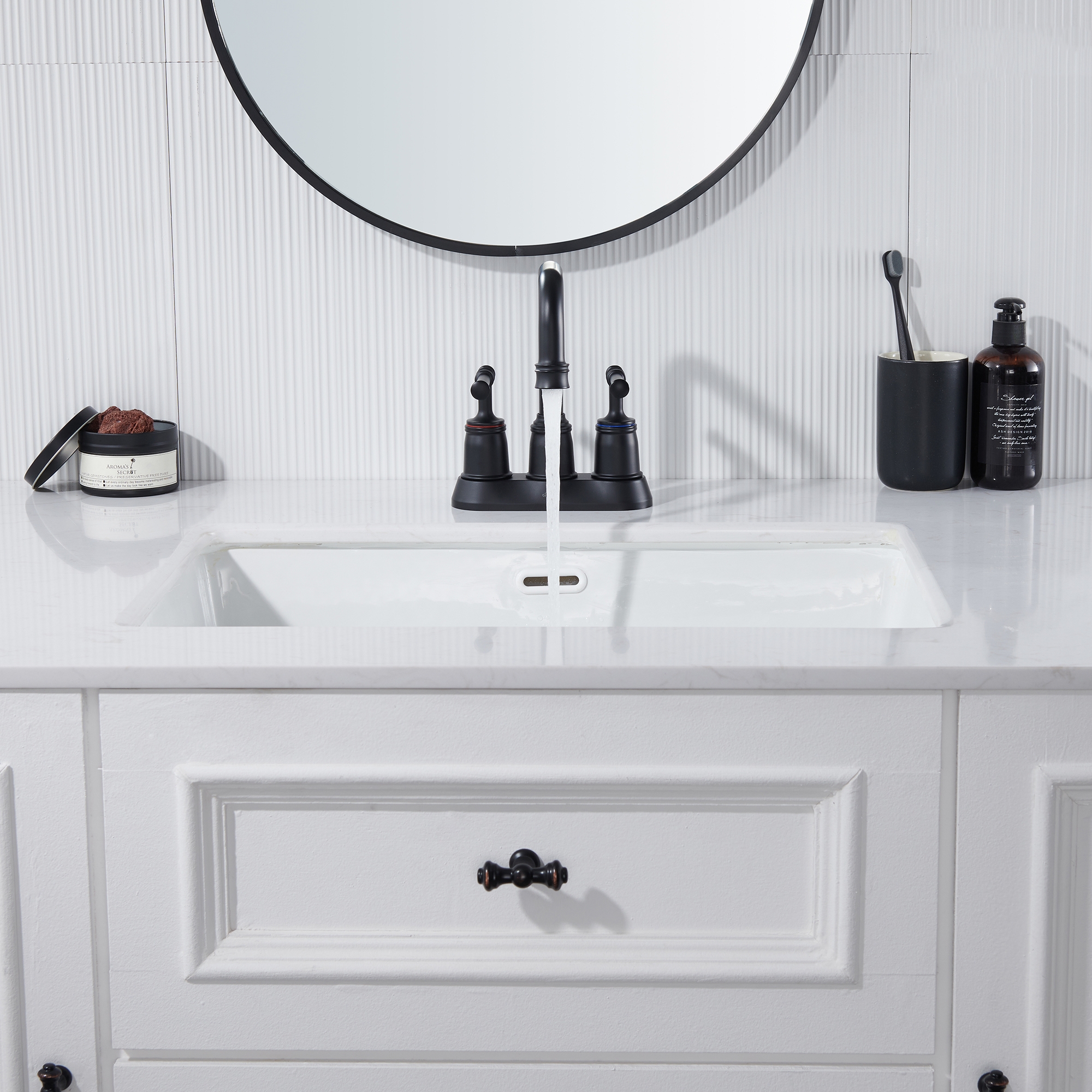 4 in. Centerset Double Handle 2 holes Bathroom Sink Faucet Lavatory Faucet with Stainless steel Drain in Brushed Nickel/Oil Rubbed Bronze/Brushed Gold/Matte Black