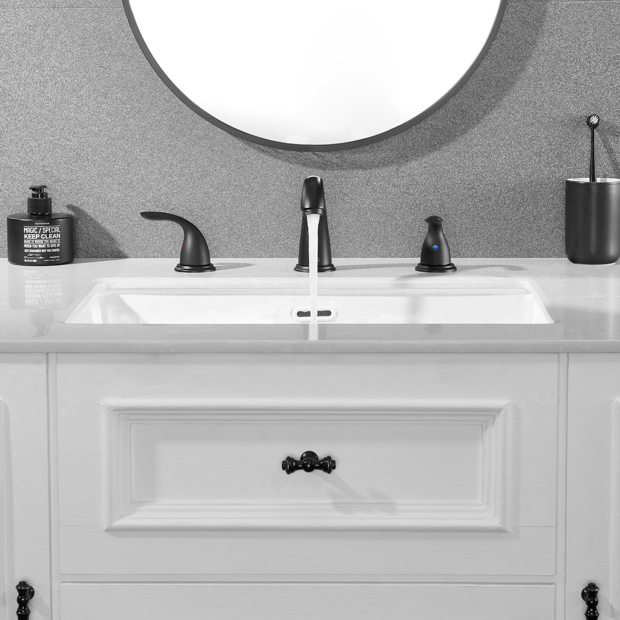 8 in. Widespread Double Handle Bathroom Sink Faucet 3 Hole with Stainless Steel Pop Up Drain in Brushed Nickel/Matte Black/Brushed Gold/Oil Rubbed Bronze