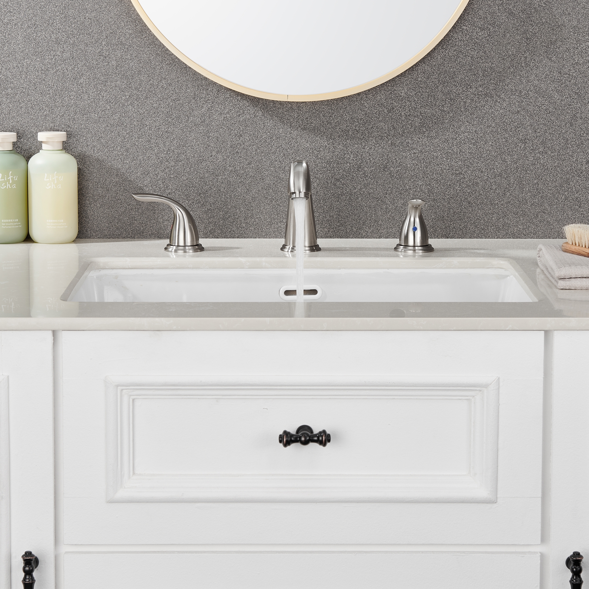 8 in. Widespread Double Handle Bathroom Sink Faucet 3 Hole with Stainless Steel Pop Up Drain in Brushed Nickel/Matte Black/Brushed Gold/Oil Rubbed Bronze