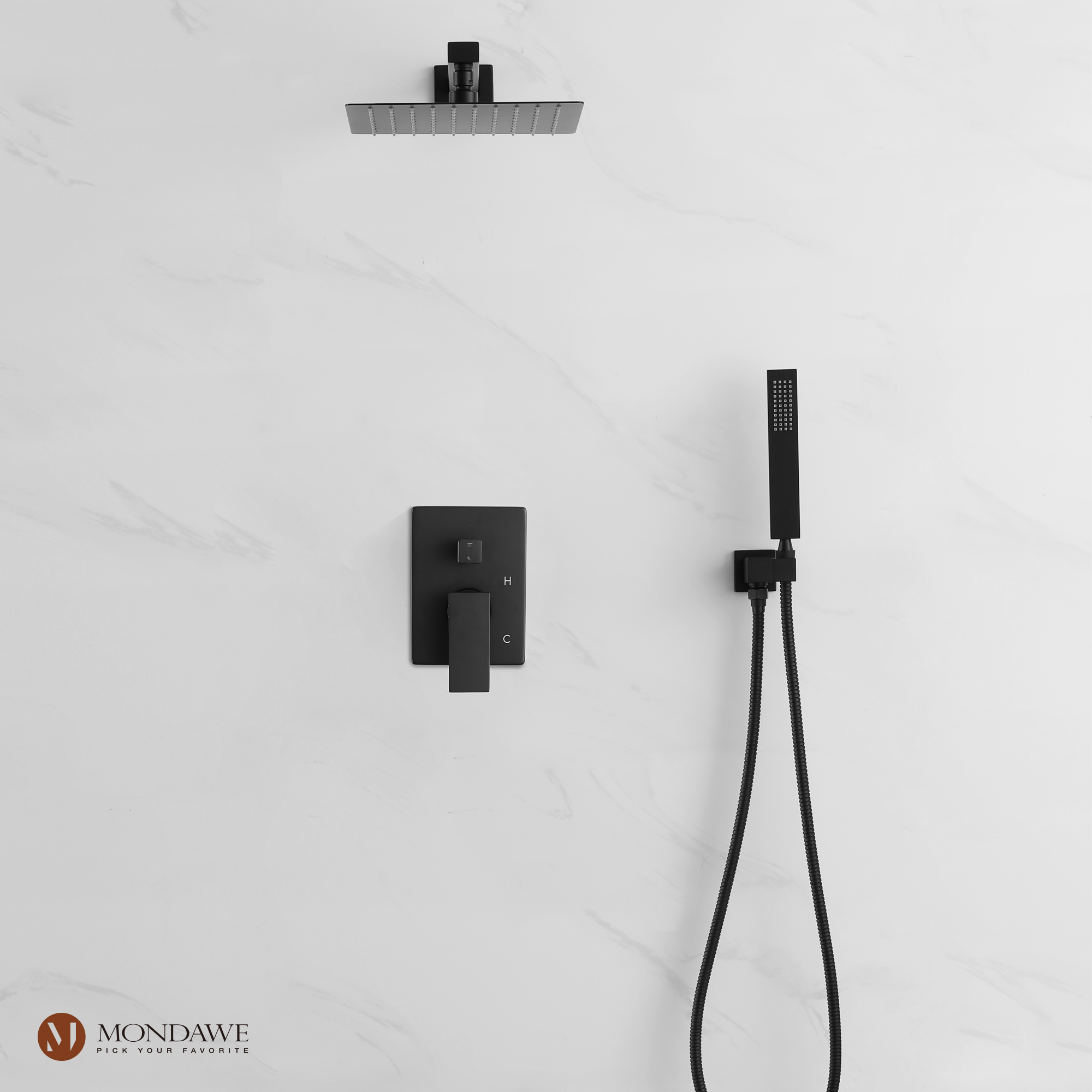 Matte Black 10-in Built-In Shower Faucet System with 2-way Diverter