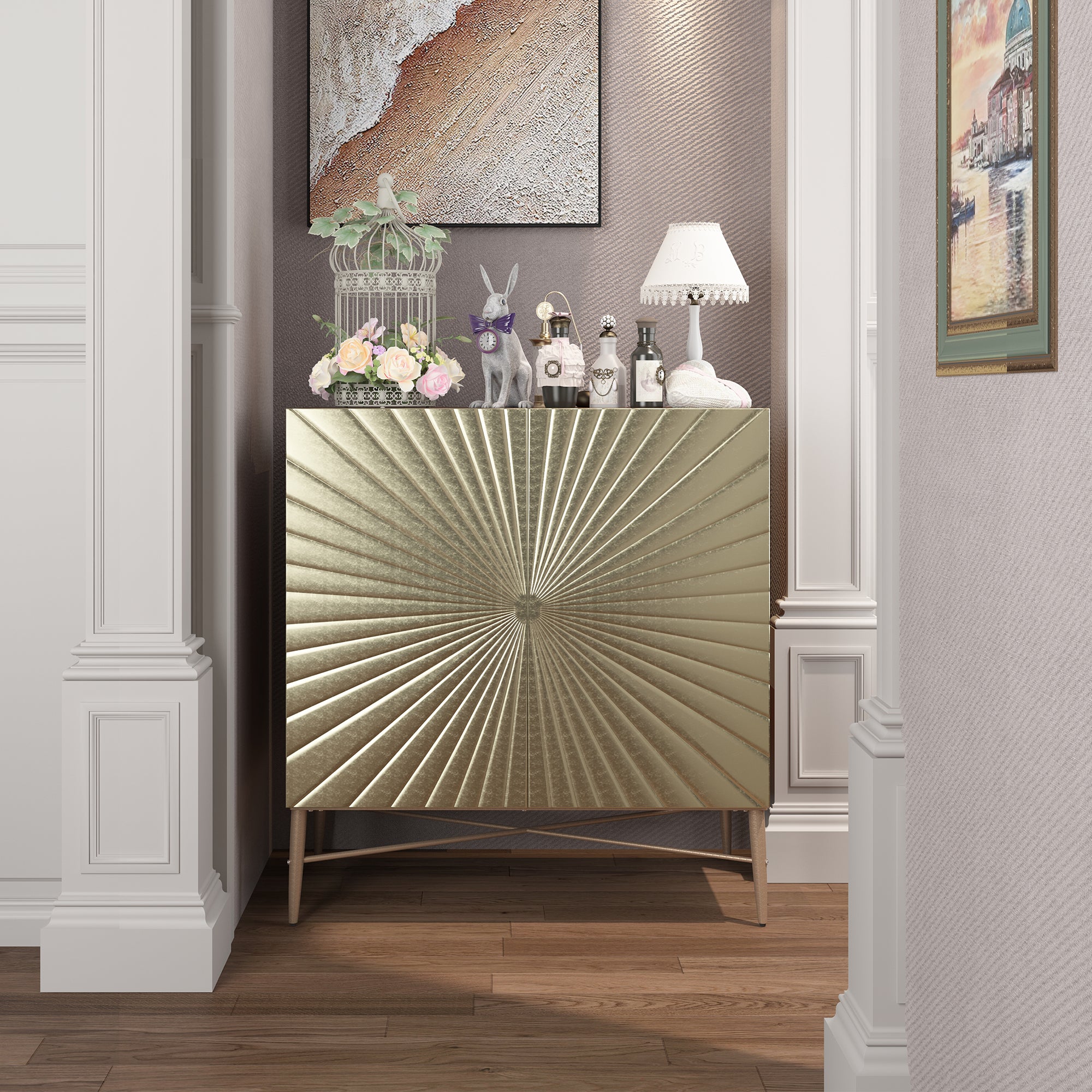 Modern Accent Cabinet, 2 Door Storage Cabinet Wood with Adjustable Shelf, Vintage Wooden Cabinet for Living Room Hallway Home Office