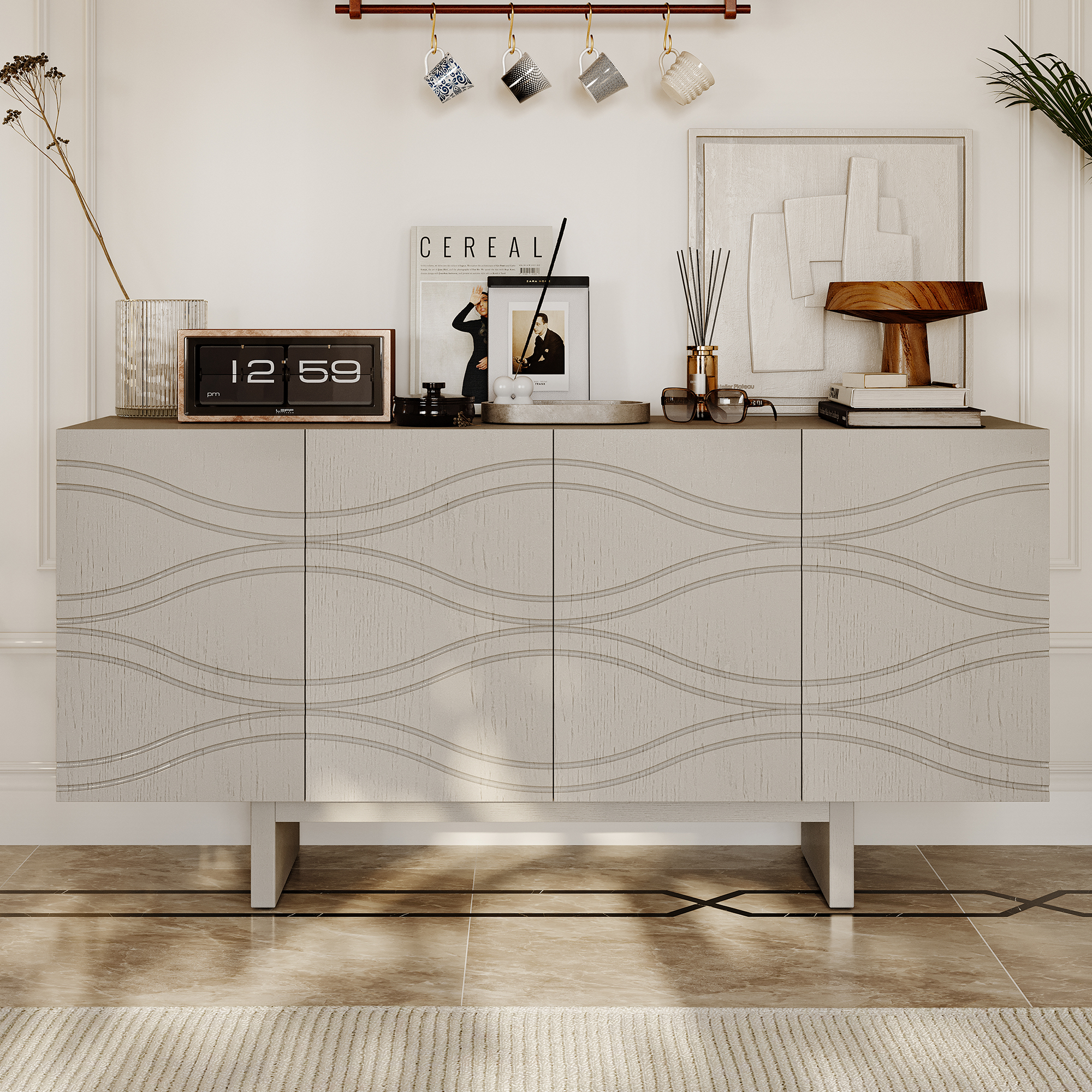 White/Brown 4-Door Accent Storage Cabinet For Living Room, Foyer and Kitchen-Dining Room