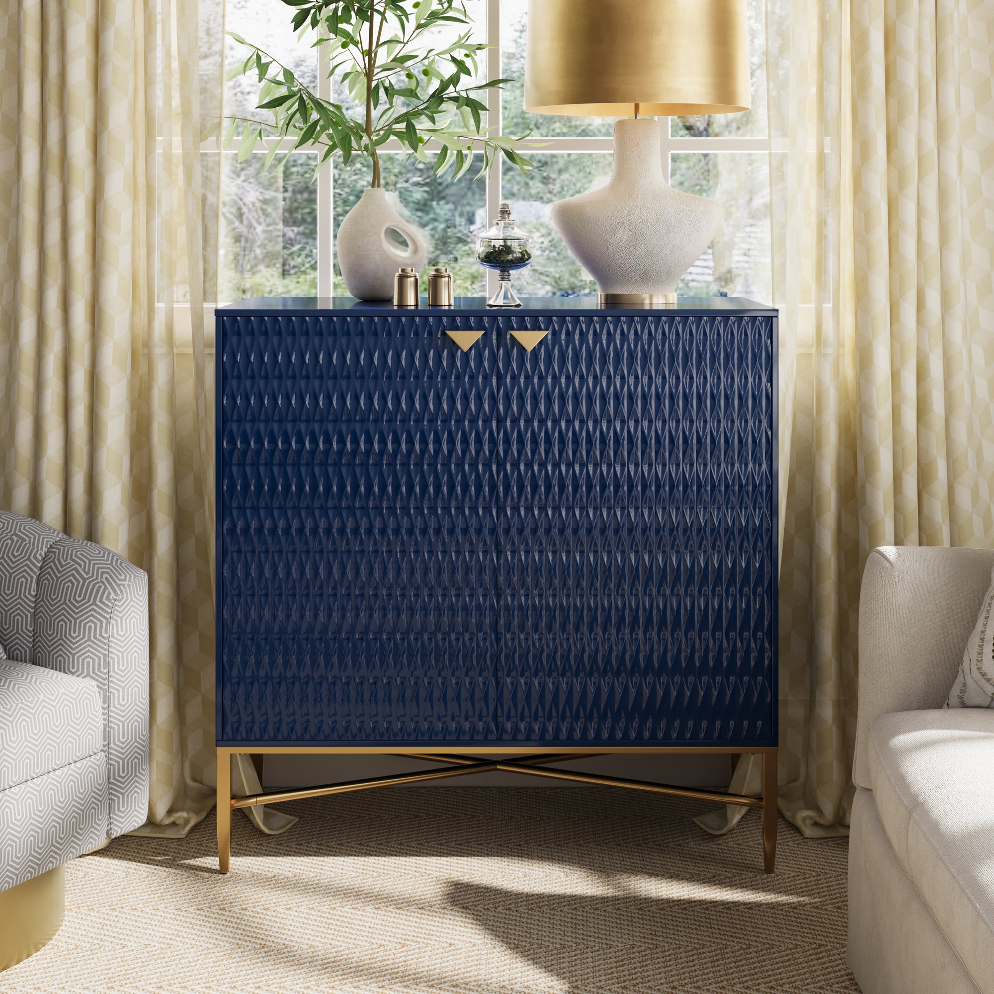 32.8 in. H 2 Door White Locker Accent Storage Cabinet with X-Shaped Hardware Stand