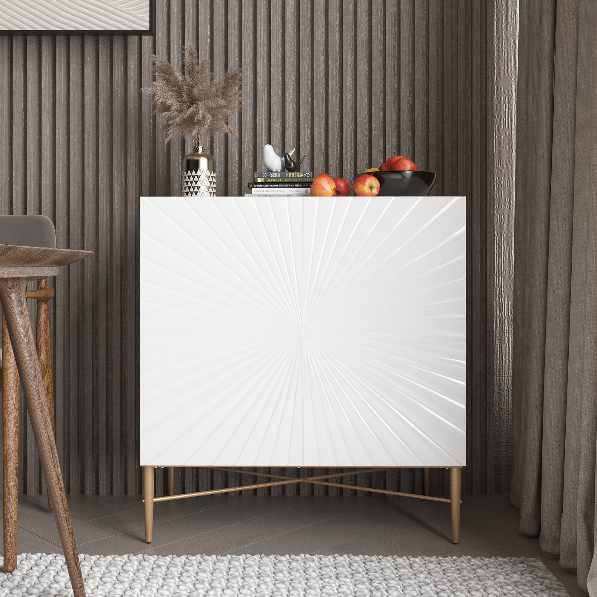 Modern Accent Cabinet, 2 Door Storage Cabinet Wood with Adjustable Shelf, Vintage Wooden Cabinet for Living Room Hallway Home Office