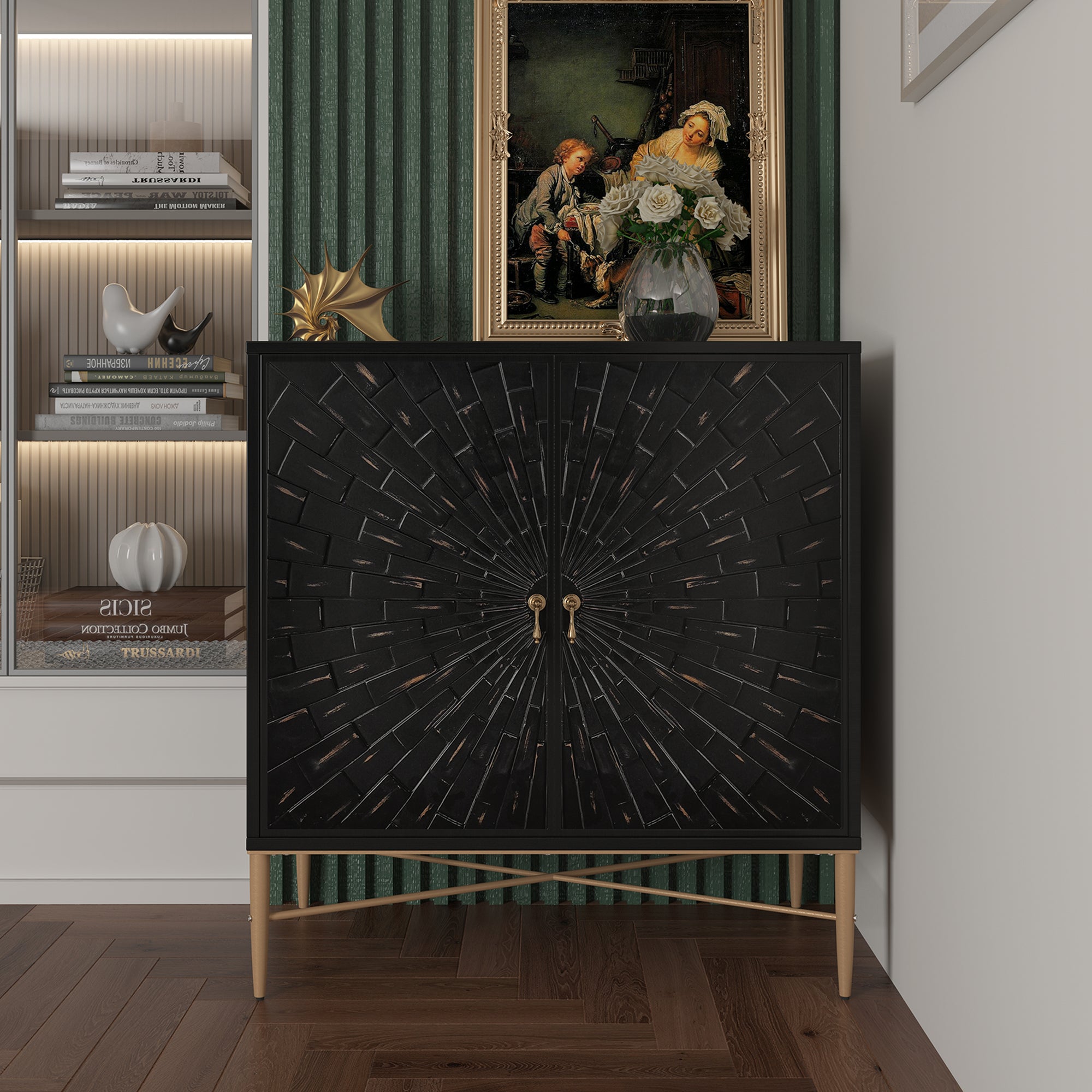 Kitchen Sideboard Buffet Cabinet With Storage - Bamboo & Acrylic, 2 Doors & 2 Drawers For Hallway