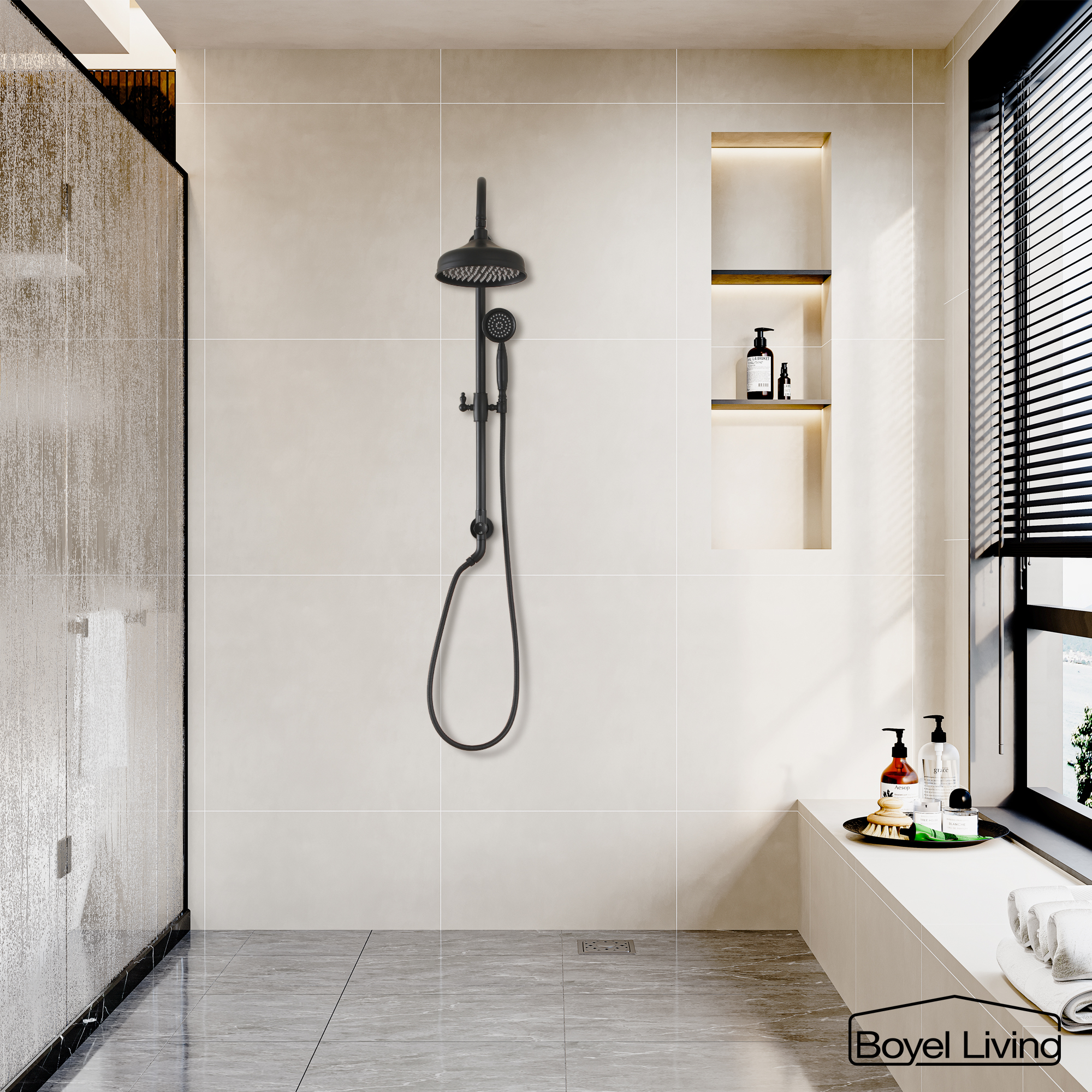 Boyel Living 8 in. Wall Mount Dual Shower Heads Rain Shower System with Hand Shower