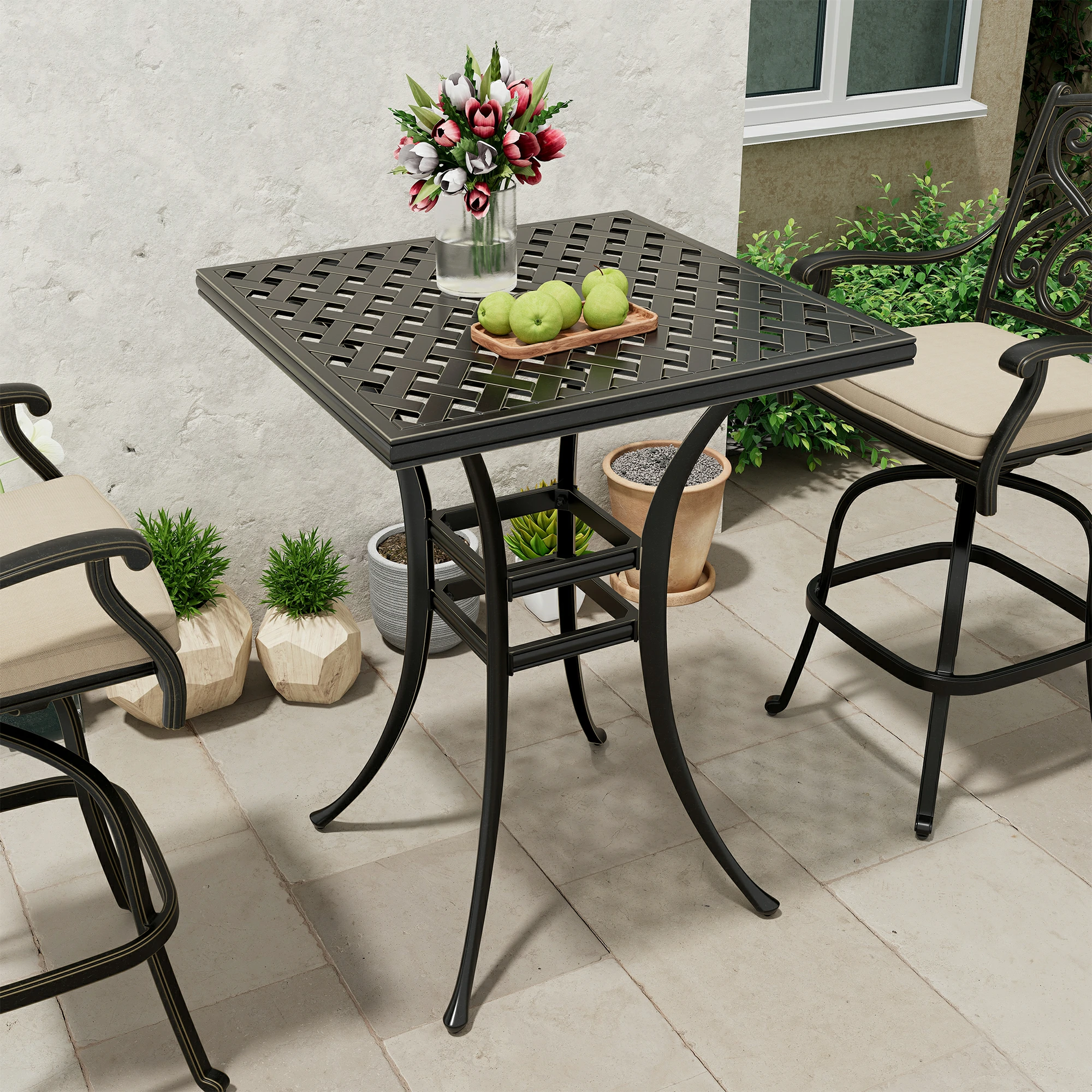 Square Outdoor Table Bar Stool 29-in W x 29-in L with Umbrella Hole