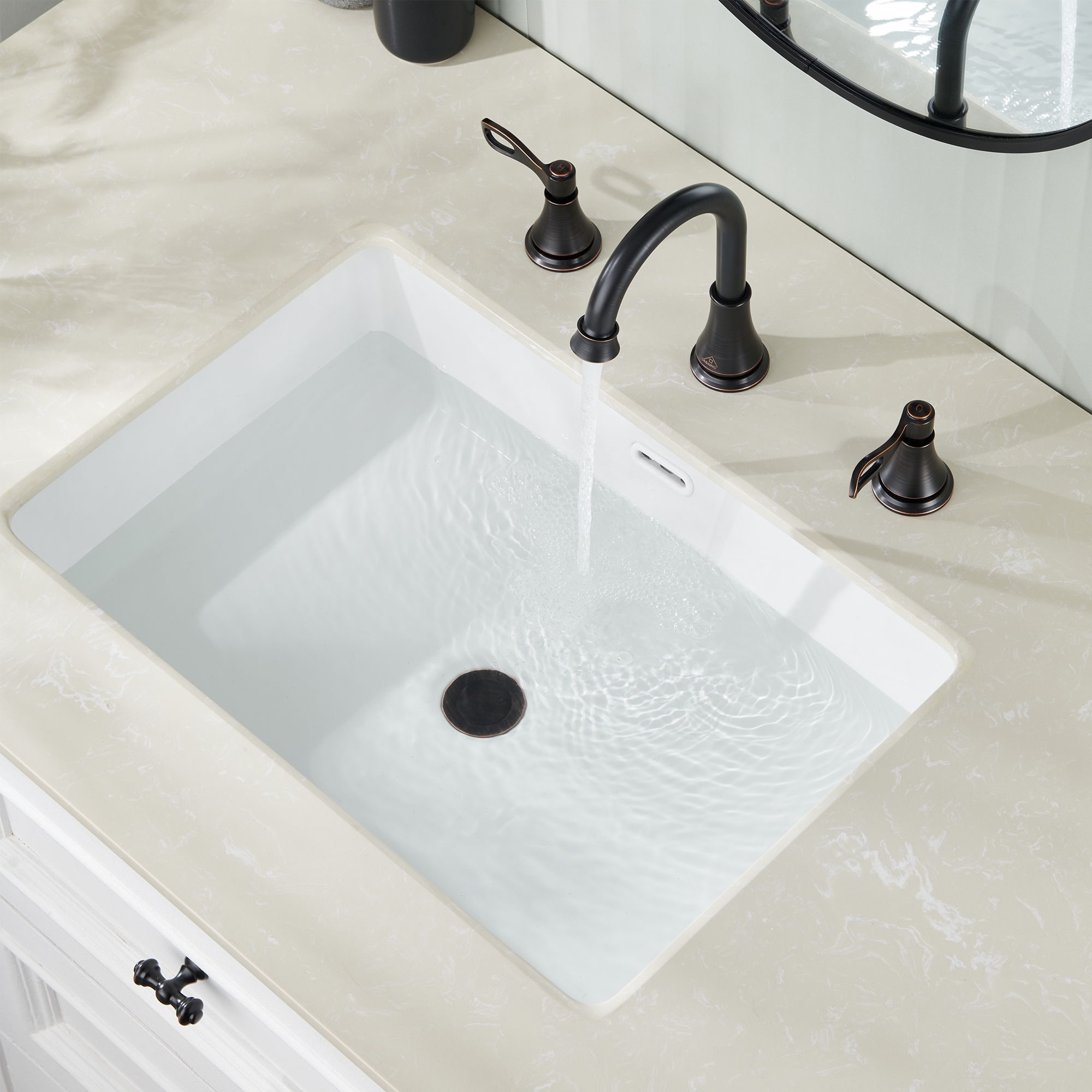 8 in. Widespread Double Handle Bathroom Faucet 3 Holes with 360° Swivel Spout, Stainless Steel Drain in Brushed Nickel/Oil Rubbed Bronze/Brushed Gold/Matte Black