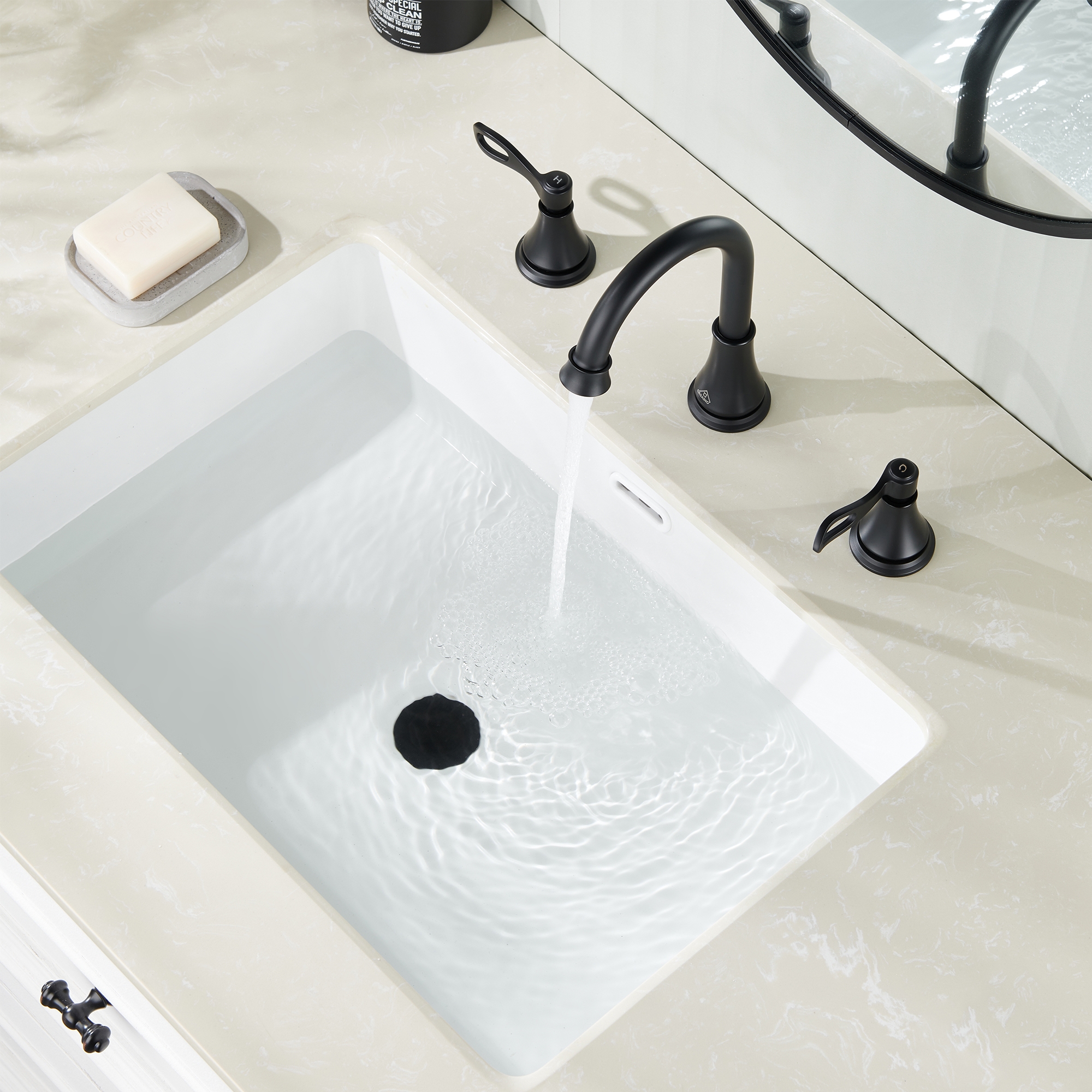 8 in. Widespread Double Handle Bathroom Faucet 3 Holes with 360° Swivel Spout, Stainless Steel Drain in Brushed Nickel/Oil Rubbed Bronze/Brushed Gold/Matte Black