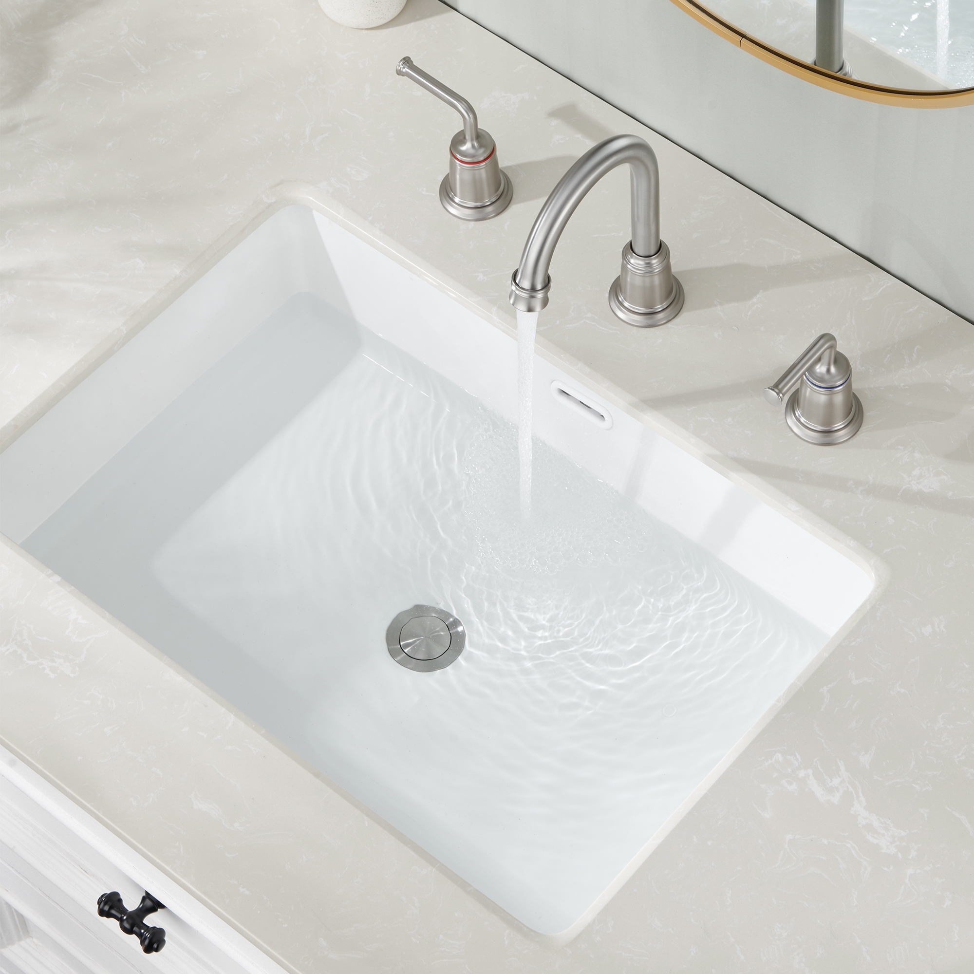 8 in. Widespread Double Handle Bathroom sink Faucet with 360° Swivel Spout, Stainless Steel Drain in Brushed Nickel/Oil Rubbed Bronze/Brushed Gold/Matte Black