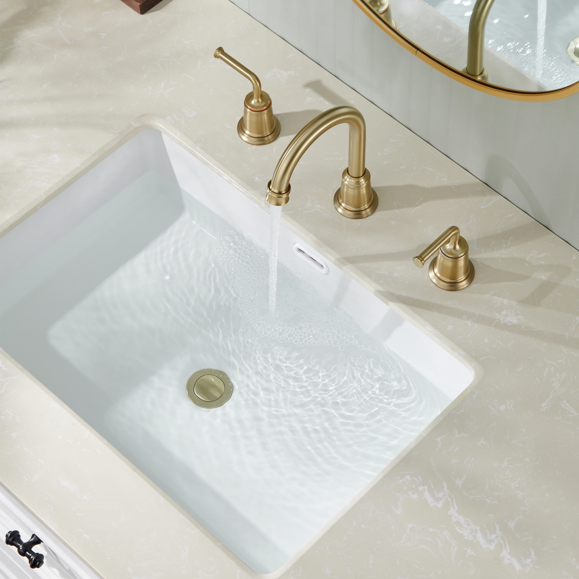 8 in. Widespread Double Handle Bathroom sink Faucet with 360° Swivel Spout, Stainless Steel Drain in Brushed Nickel/Oil Rubbed Bronze/Brushed Gold/Matte Black