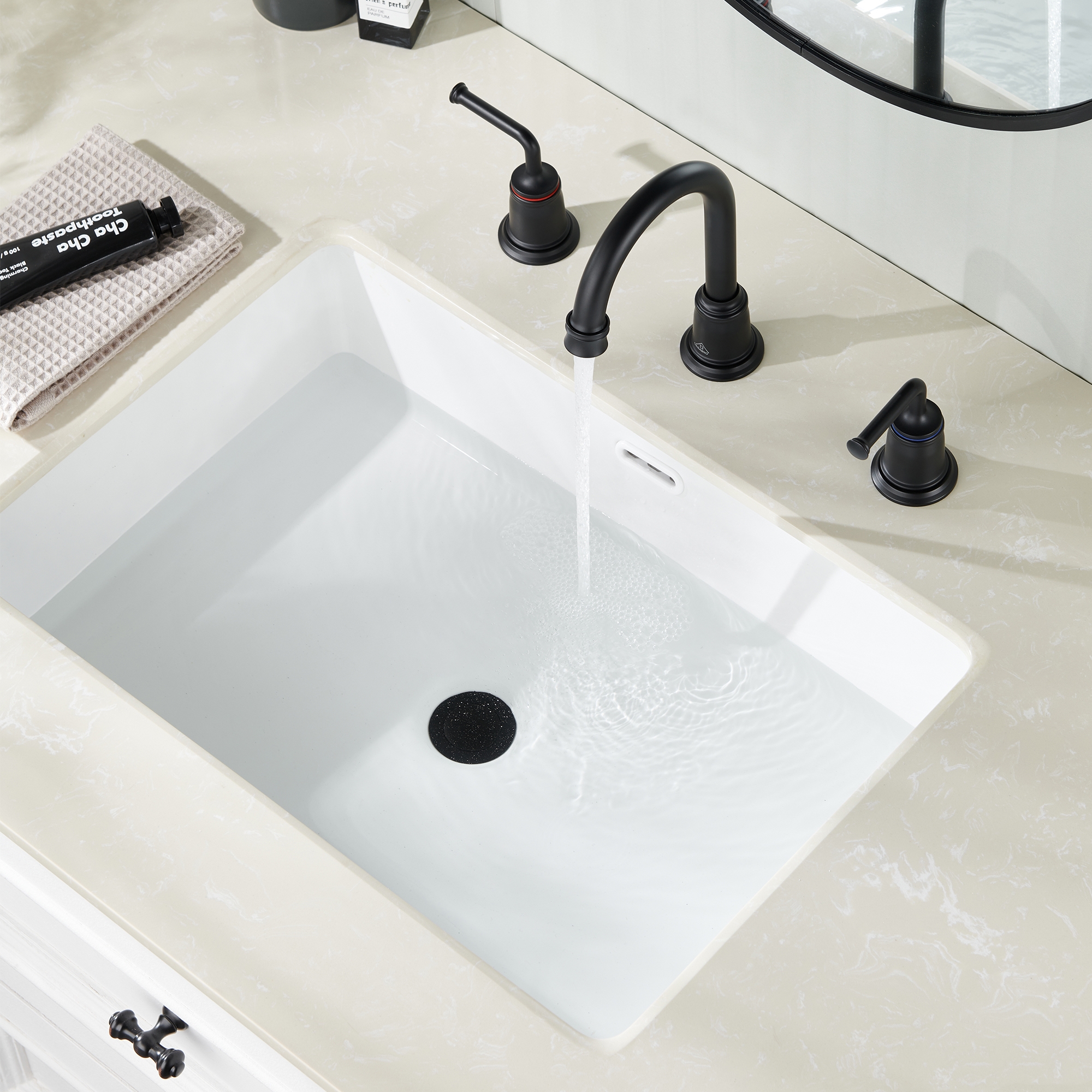 8 in. Widespread Double Handle Bathroom sink Faucet with 360° Swivel Spout, Stainless Steel Drain in Brushed Nickel/Oil Rubbed Bronze/Brushed Gold/Matte Black