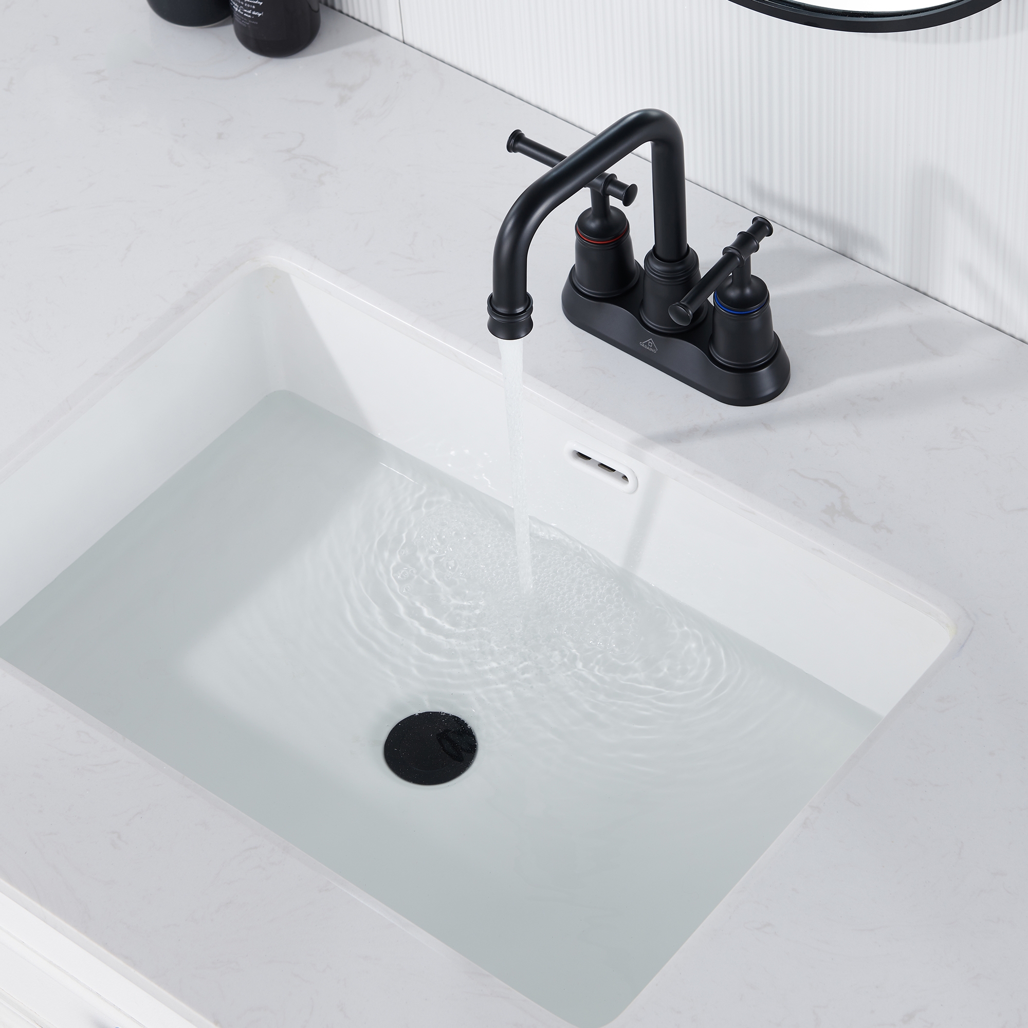 4 in. Centerset Double Handle 2 holes Bathroom Sink Faucet Lavatory Faucet with Stainless steel Drain in Brushed Nickel/Oil Rubbed Bronze/Brushed Gold/Matte Black