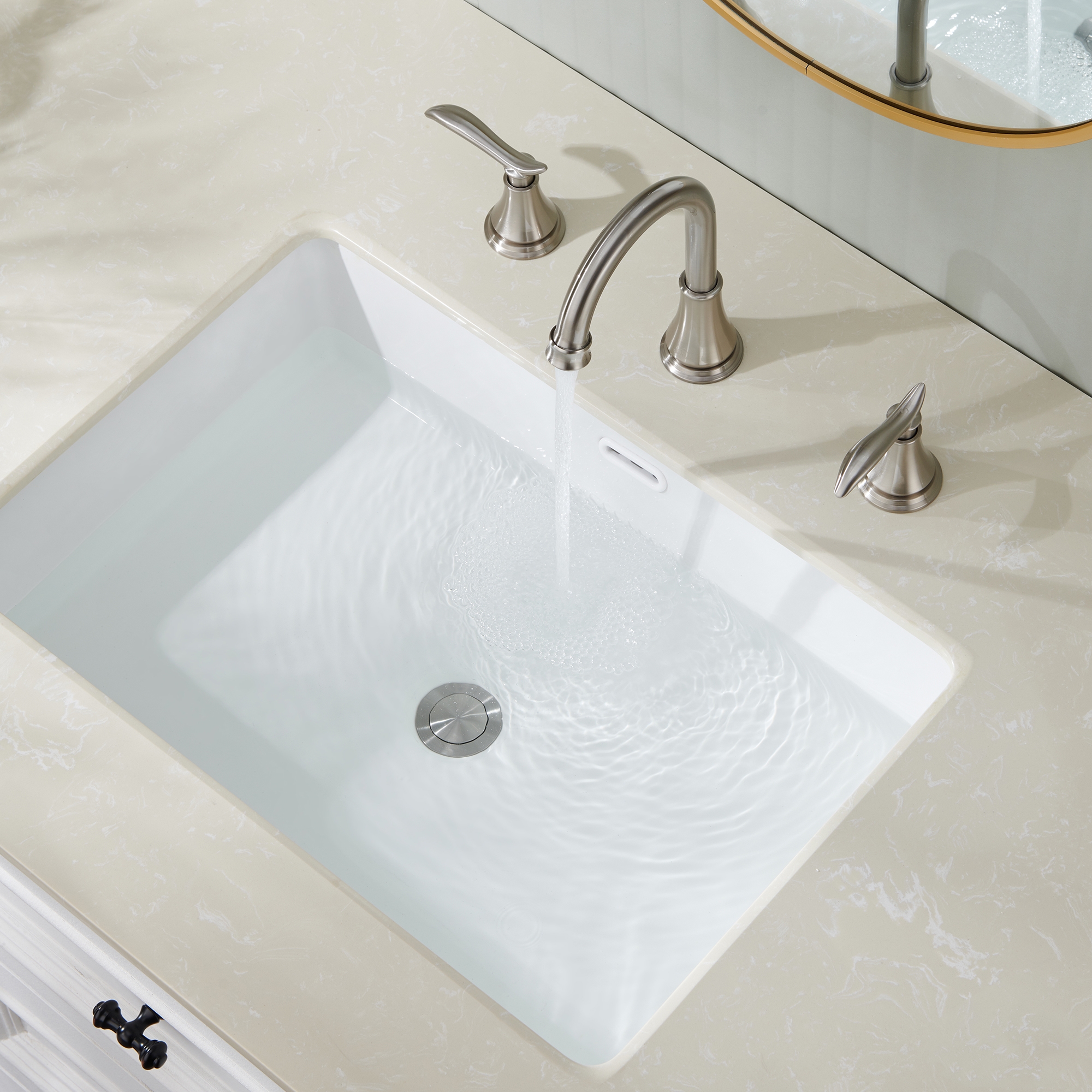 8 in. Widespread Double Handle Bathroom Sink Faucet with 360° Swivel Spout, Stainless Steel Drain Kit in Brushed Nickel/Oil Rubbed Bronze/Brushed Gold/Matte Black