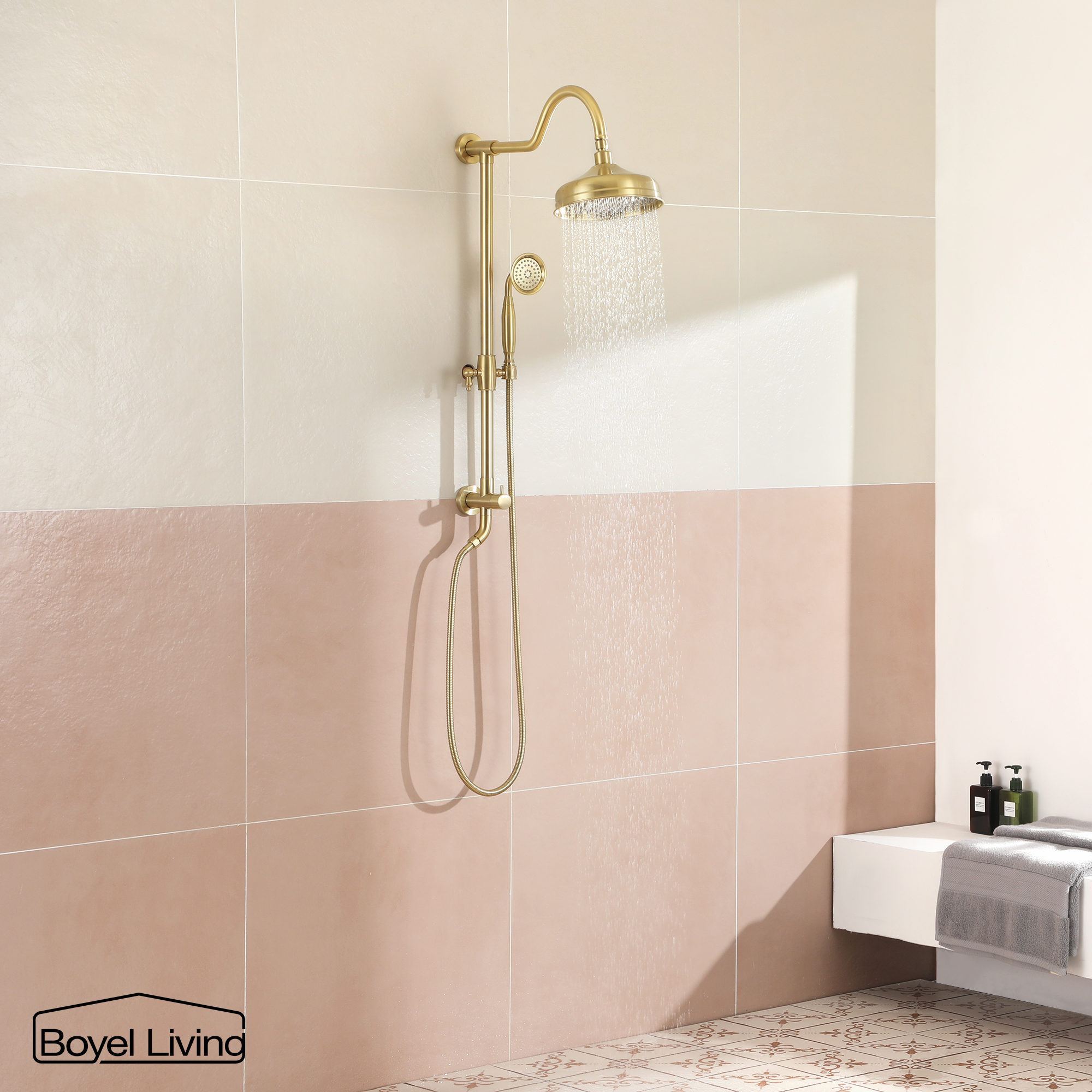 Boyel Living 8 in. Wall Mount Dual Shower Heads Rain Shower System with Hand Shower