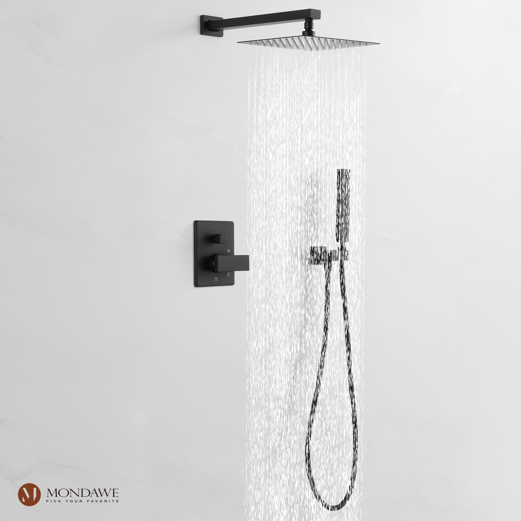 Matte Black 10-in Built-In Shower Faucet System with 2-way Diverter
