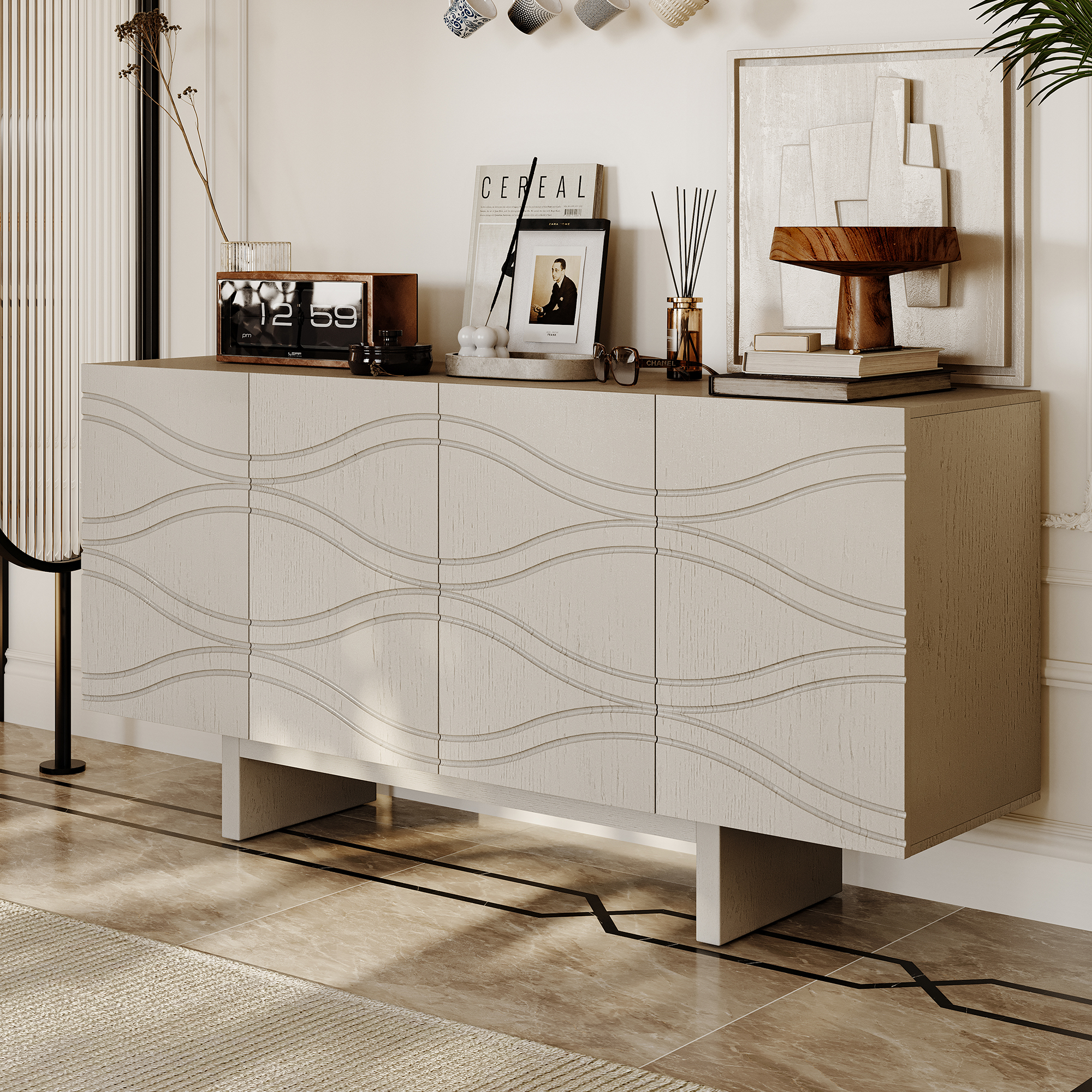 White/Brown 4-Door Accent Storage Cabinet For Living Room, Foyer and Kitchen-Dining Room