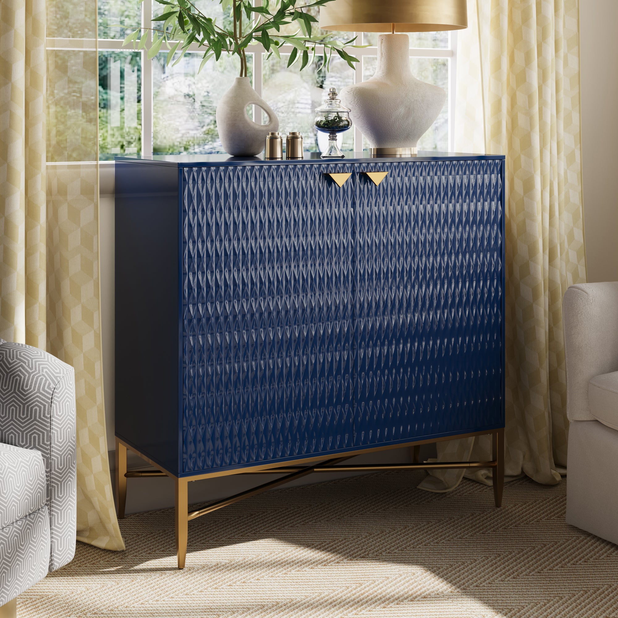 32.8 in. H 2 Door White Locker Accent Storage Cabinet with X-Shaped Hardware Stand