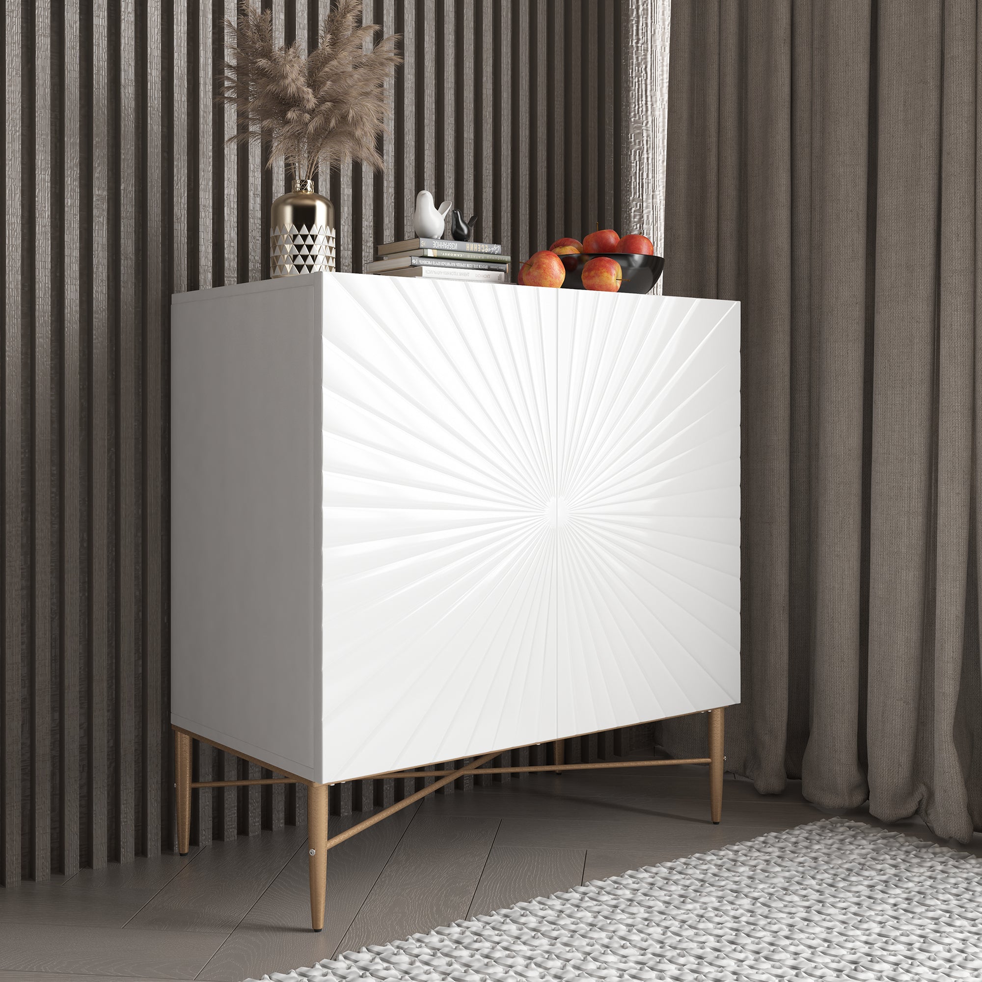 Modern Accent Cabinet, 2 Door Storage Cabinet Wood with Adjustable Shelf, Vintage Wooden Cabinet for Living Room Hallway Home Office