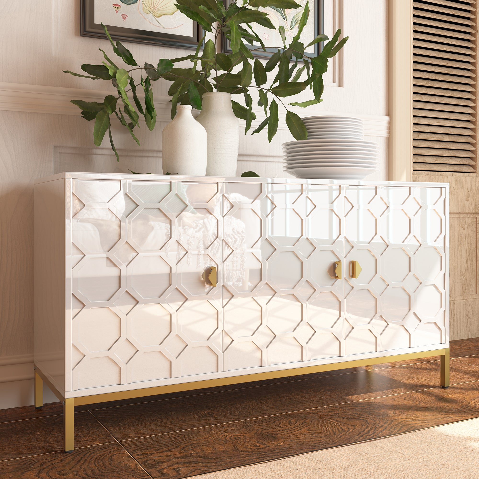 Modern Accent Cabinet, 2 Door Storage Cabinet Wood with Adjustable Shelf, Vintage Wooden Cabinet for Living Room Hallway Home Office