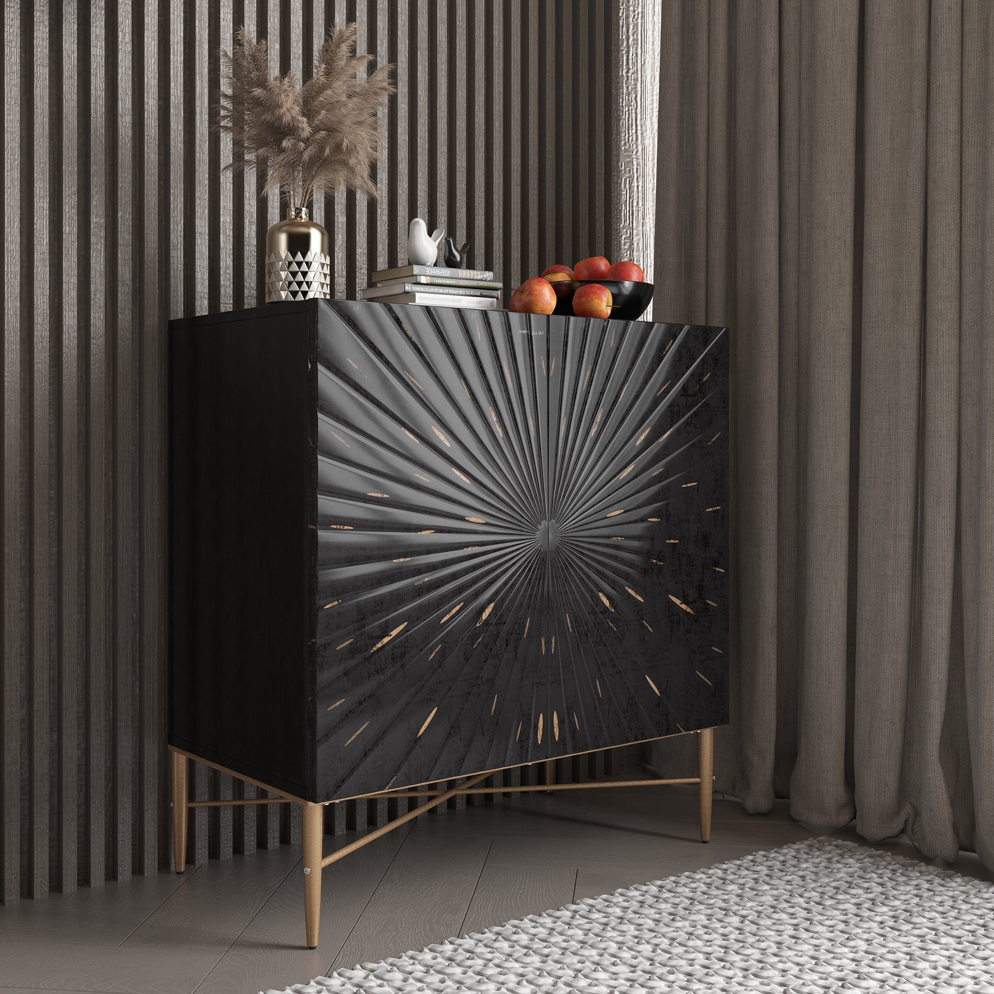 Modern Accent Cabinet, 2 Door Storage Cabinet Wood with Adjustable Shelf, Vintage Wooden Cabinet for Living Room Hallway Home Office