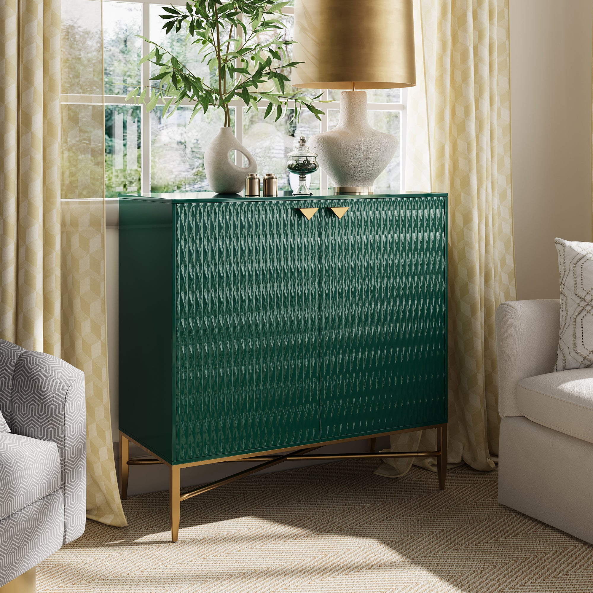 32.8 in. H 2 Door White Locker Accent Storage Cabinet with X-Shaped Hardware Stand