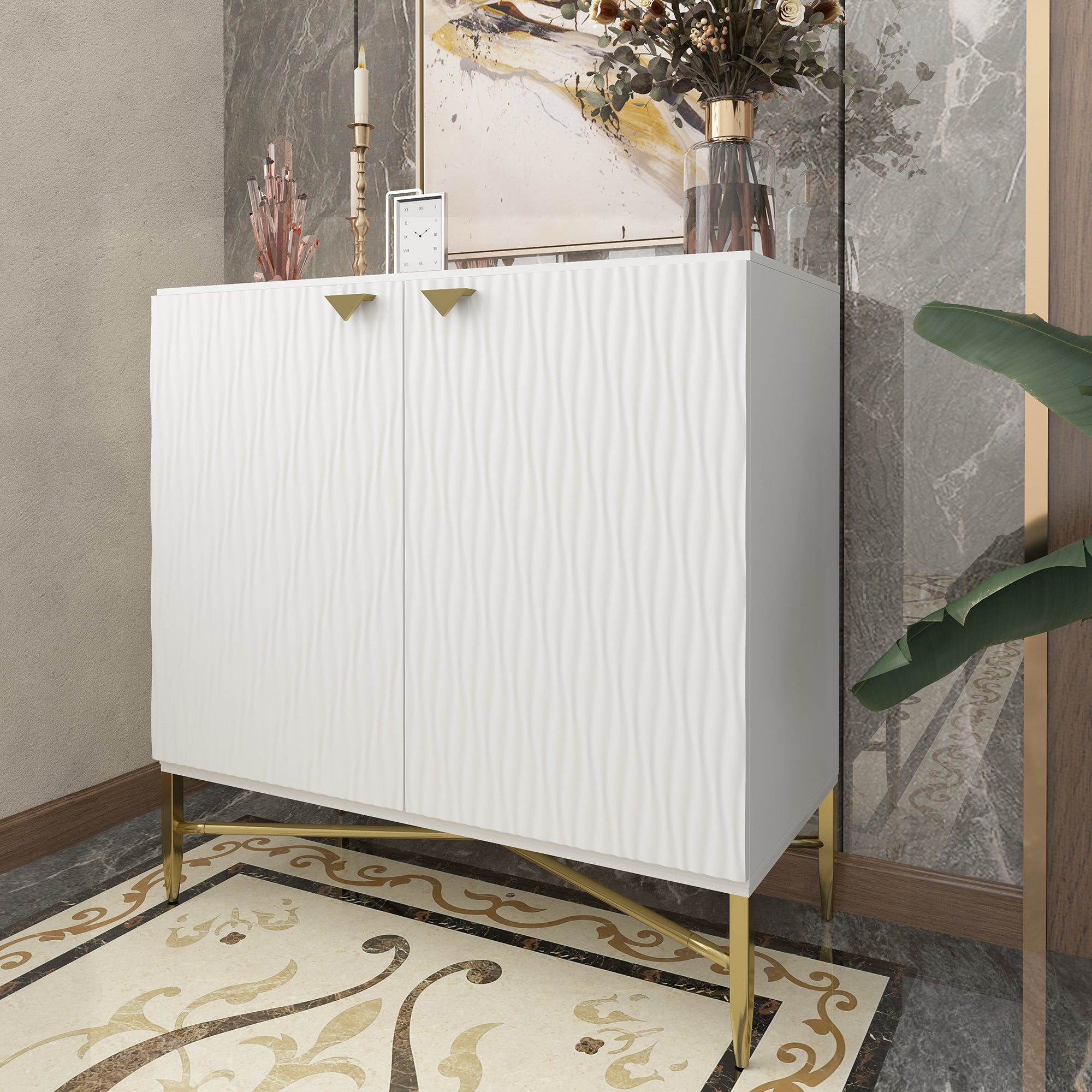 Boyel Living 32.8 in. H 2 Door White Locker Accent Storage Cabinet