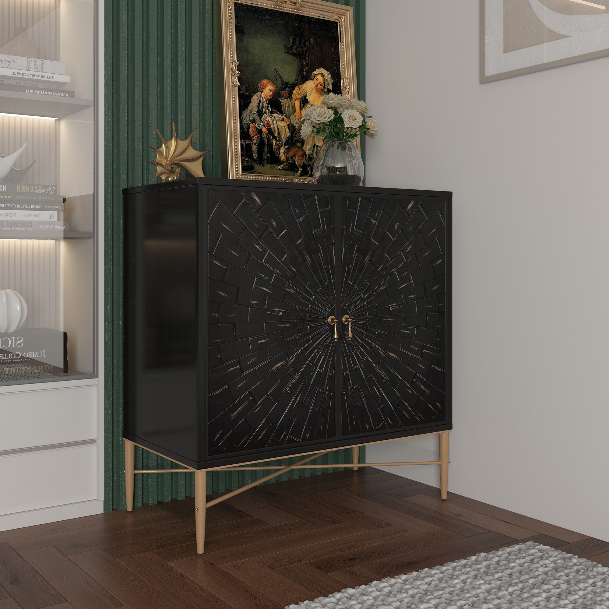 Clihome Kitchen Sideboard Buffet Table, Modern Sideboard Storage Cabinet with 2 Doors, Console Cupboard, Bookmatch Buffet for Living Room Entryway,