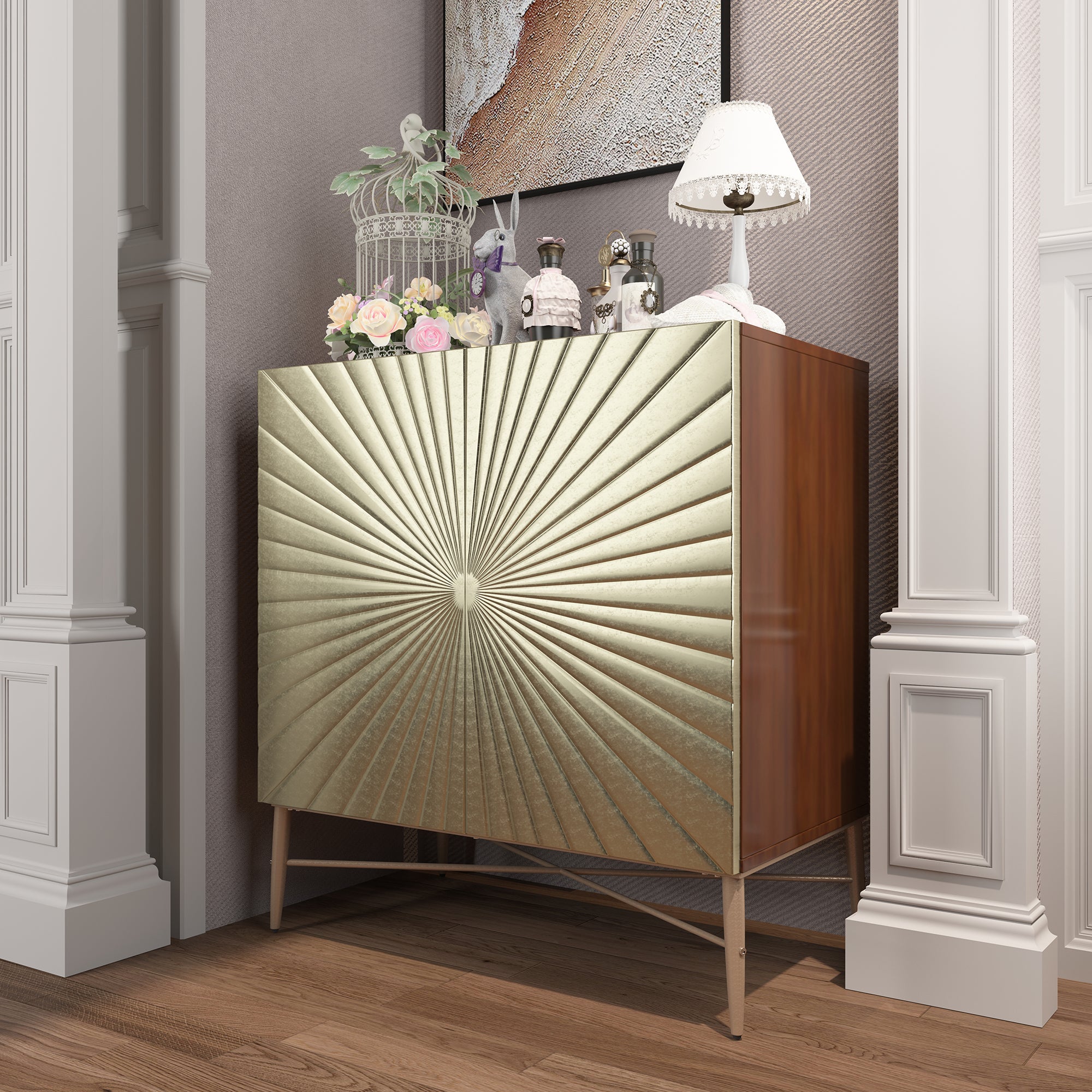 Modern Accent Cabinet, 2 Door Storage Cabinet Wood with Adjustable Shelf, Vintage Wooden Cabinet for Living Room Hallway Home Office