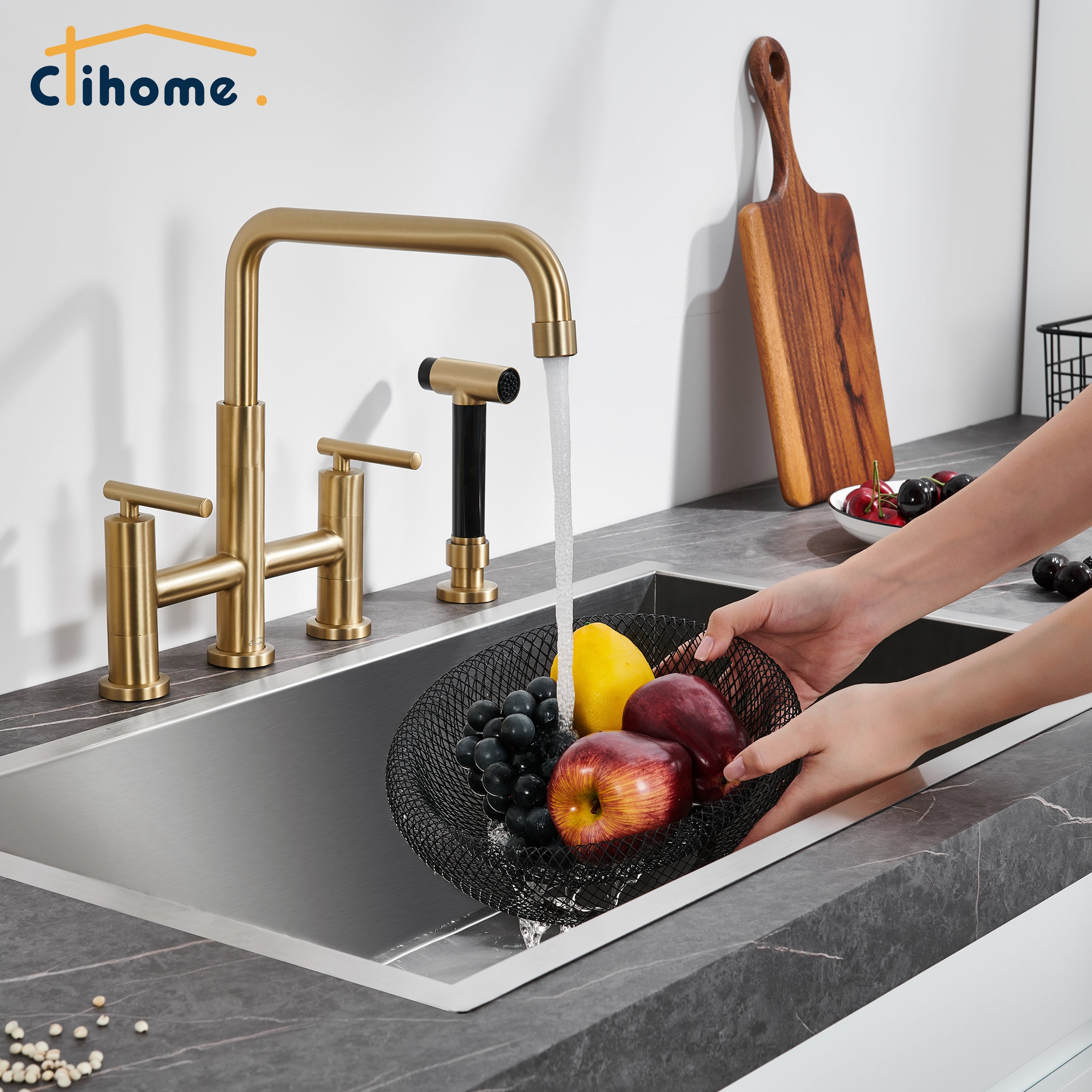 Double Handle Kitchen Faucet with Side Spray