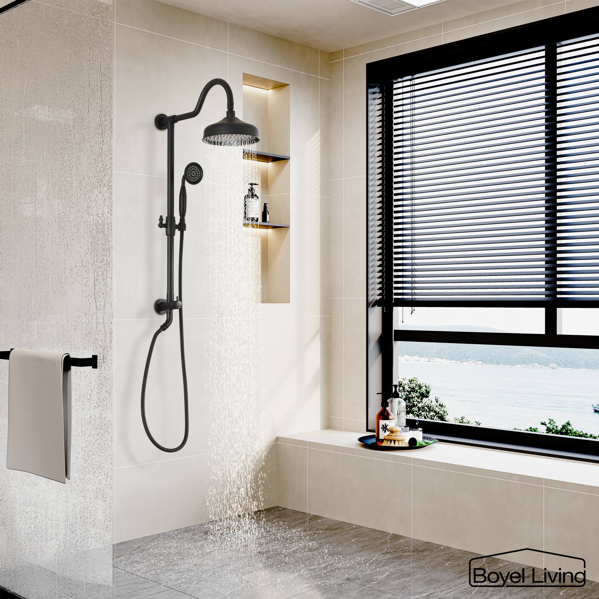 Boyel Living 8 in. Wall Mount Dual Shower Heads Rain Shower System with Hand Shower