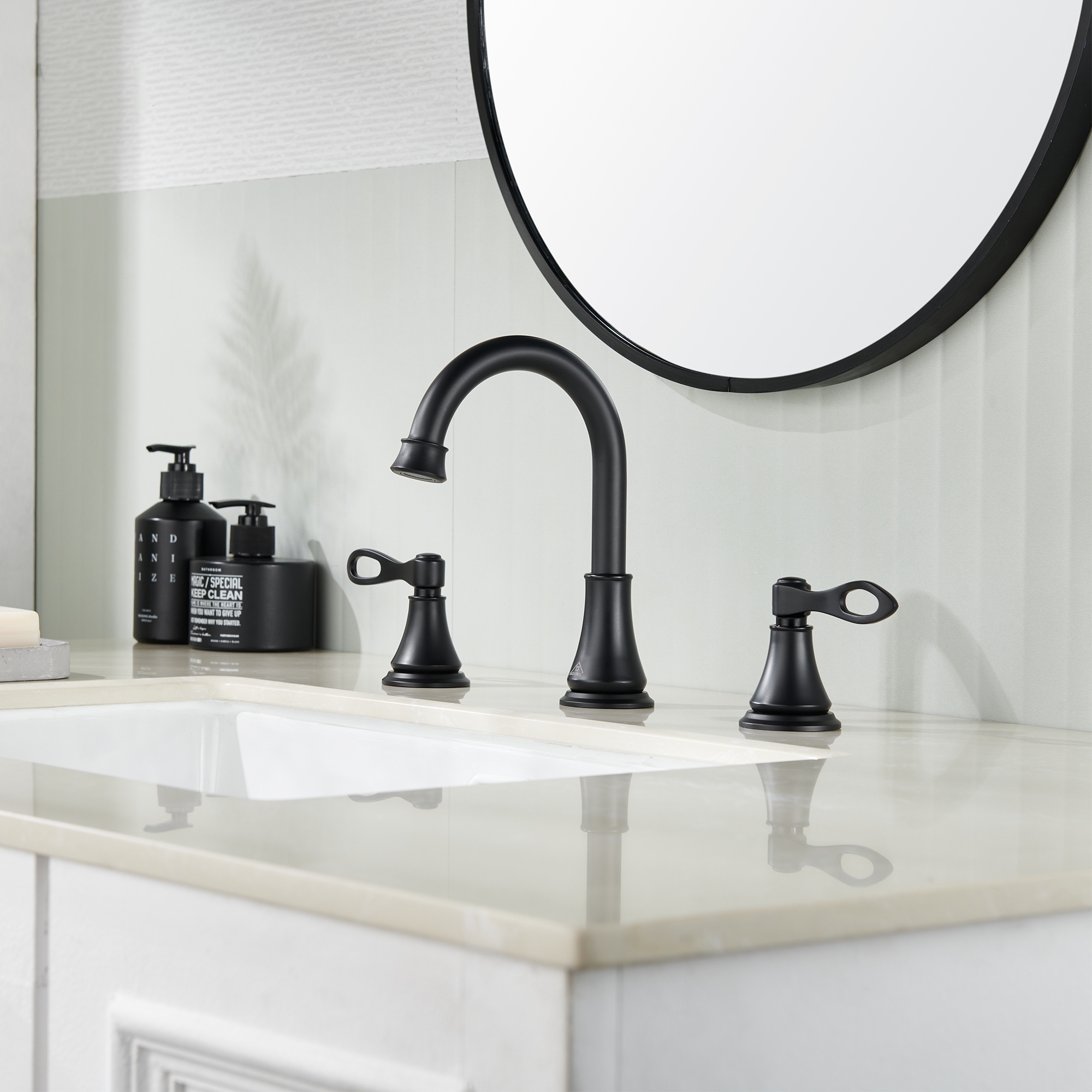 8 in. Widespread Double Handle Bathroom Faucet 3 Holes with 360° Swivel Spout, Stainless Steel Drain in Brushed Nickel/Oil Rubbed Bronze/Brushed Gold/Matte Black