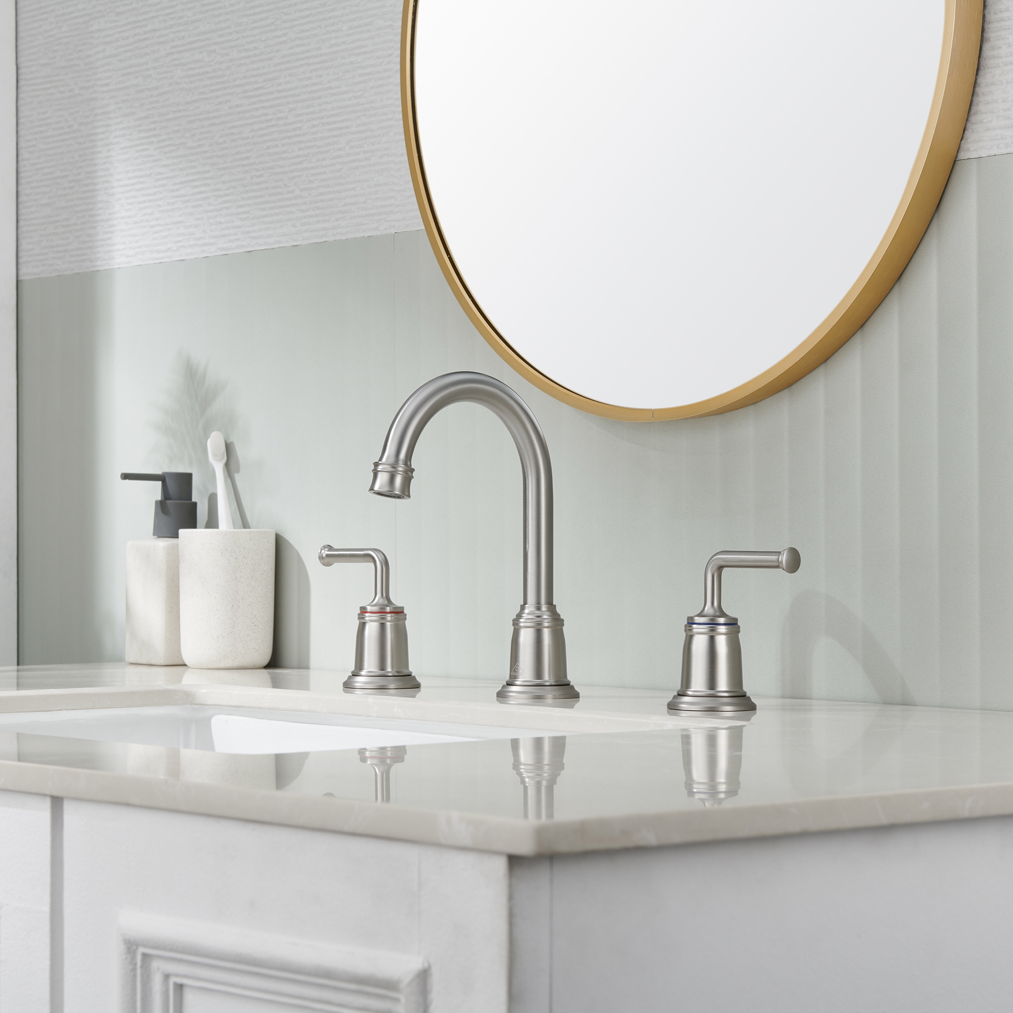 8 in. Widespread Double Handle Bathroom sink Faucet with 360° Swivel Spout, Stainless Steel Drain in Brushed Nickel/Oil Rubbed Bronze/Brushed Gold/Matte Black