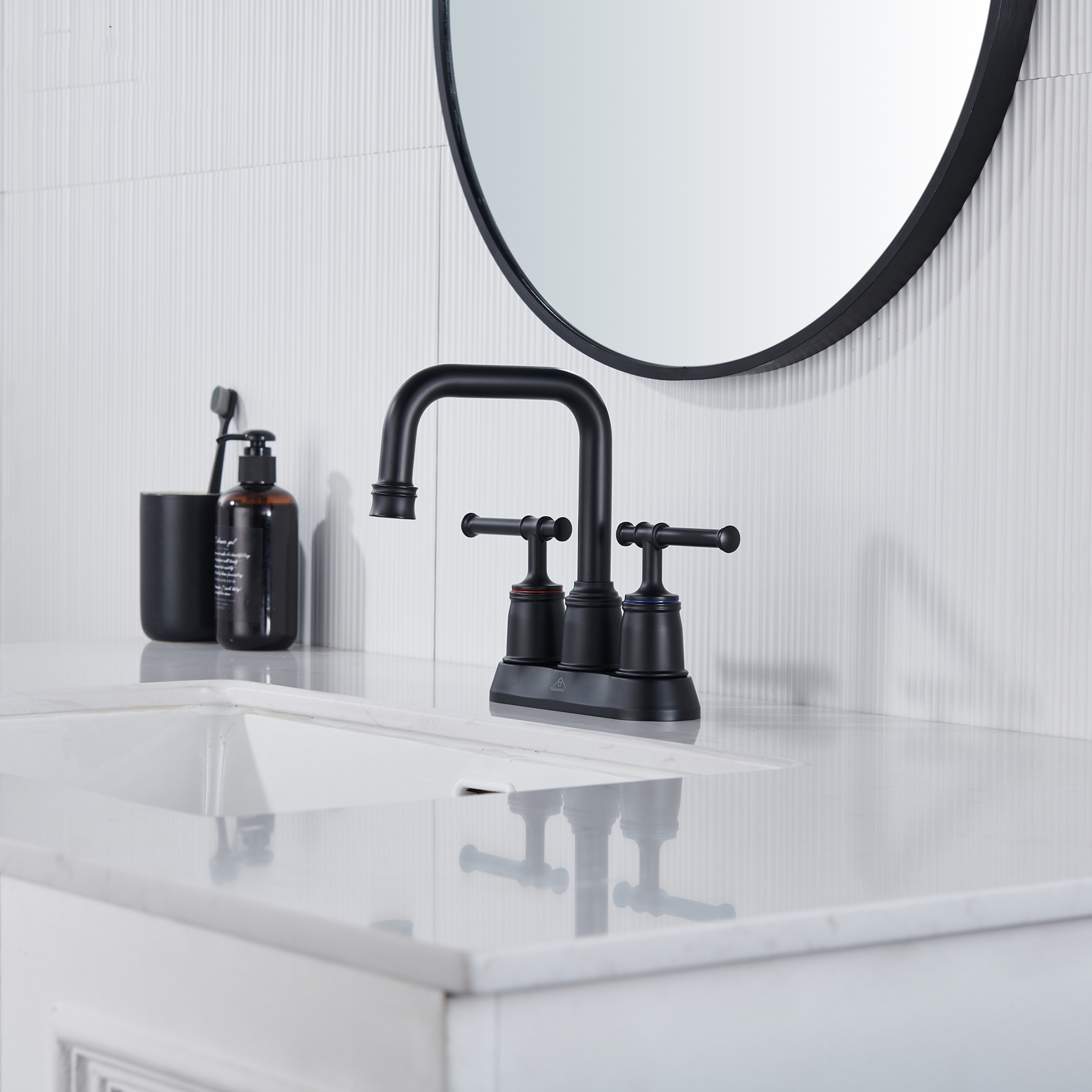 4 in. Centerset Double Handle 2 holes Bathroom Sink Faucet Lavatory Faucet with Stainless steel Drain in Brushed Nickel/Oil Rubbed Bronze/Brushed Gold/Matte Black