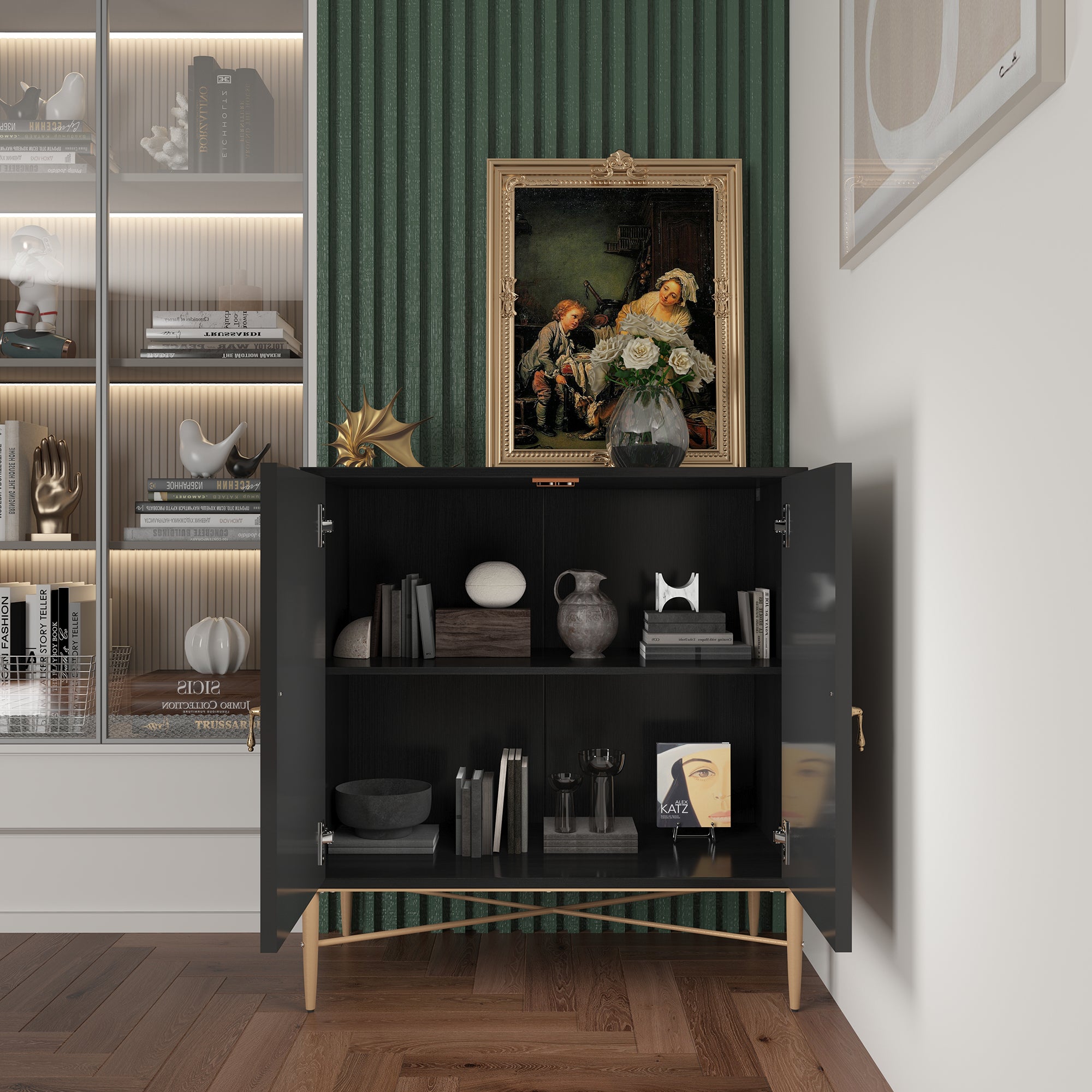 Clihome Kitchen Sideboard Buffet Table, Modern Sideboard Storage Cabinet with 2 Doors, Console Cupboard, Bookmatch Buffet for Living Room Entryway,