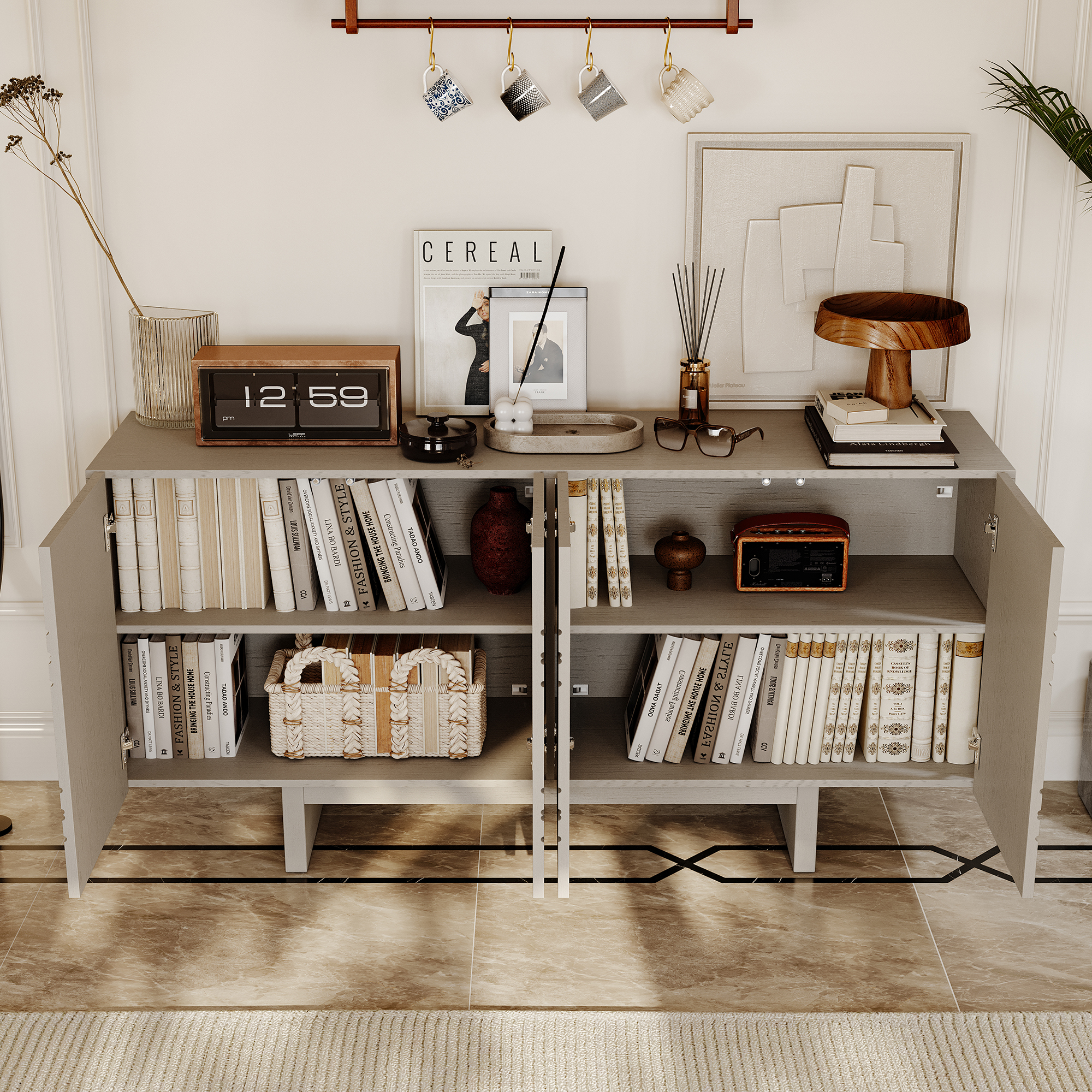 White/Brown 4-Door Accent Storage Cabinet For Living Room, Foyer and Kitchen-Dining Room