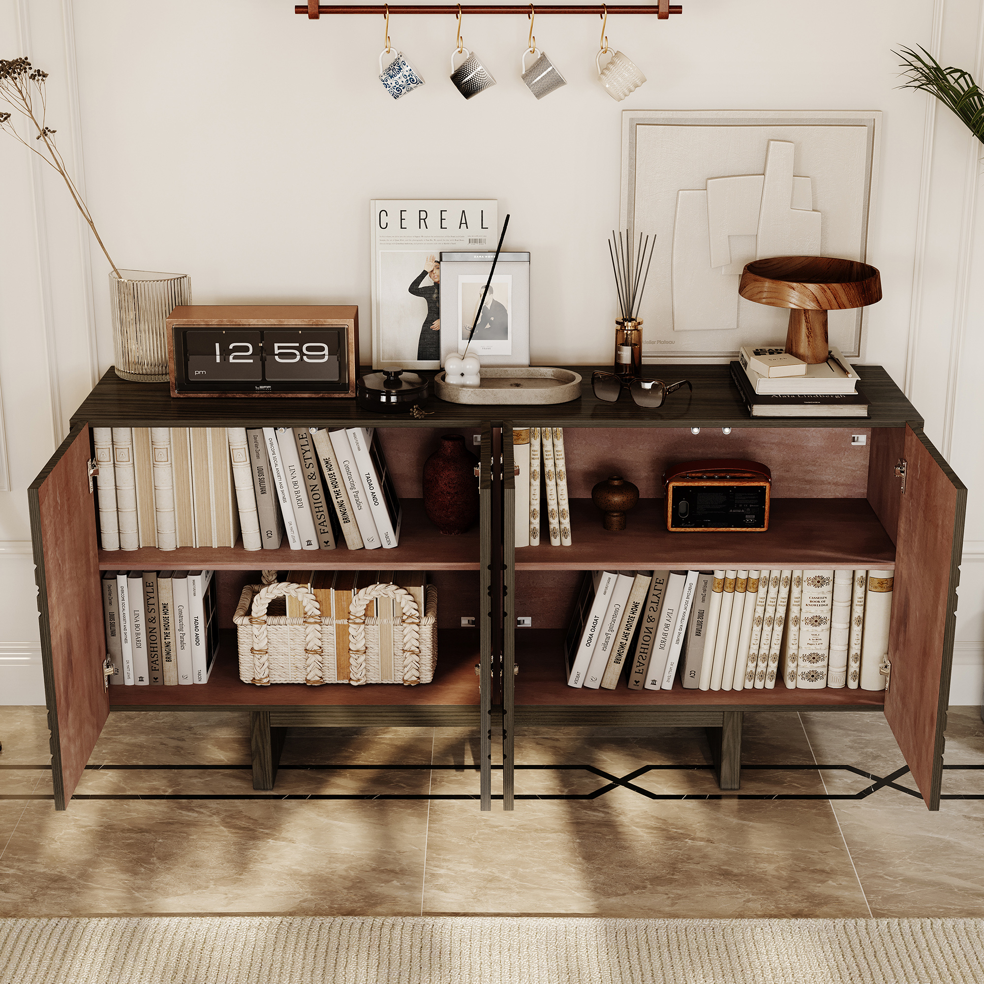 White/Brown 4-Door Accent Storage Cabinet For Living Room, Foyer and Kitchen-Dining Room