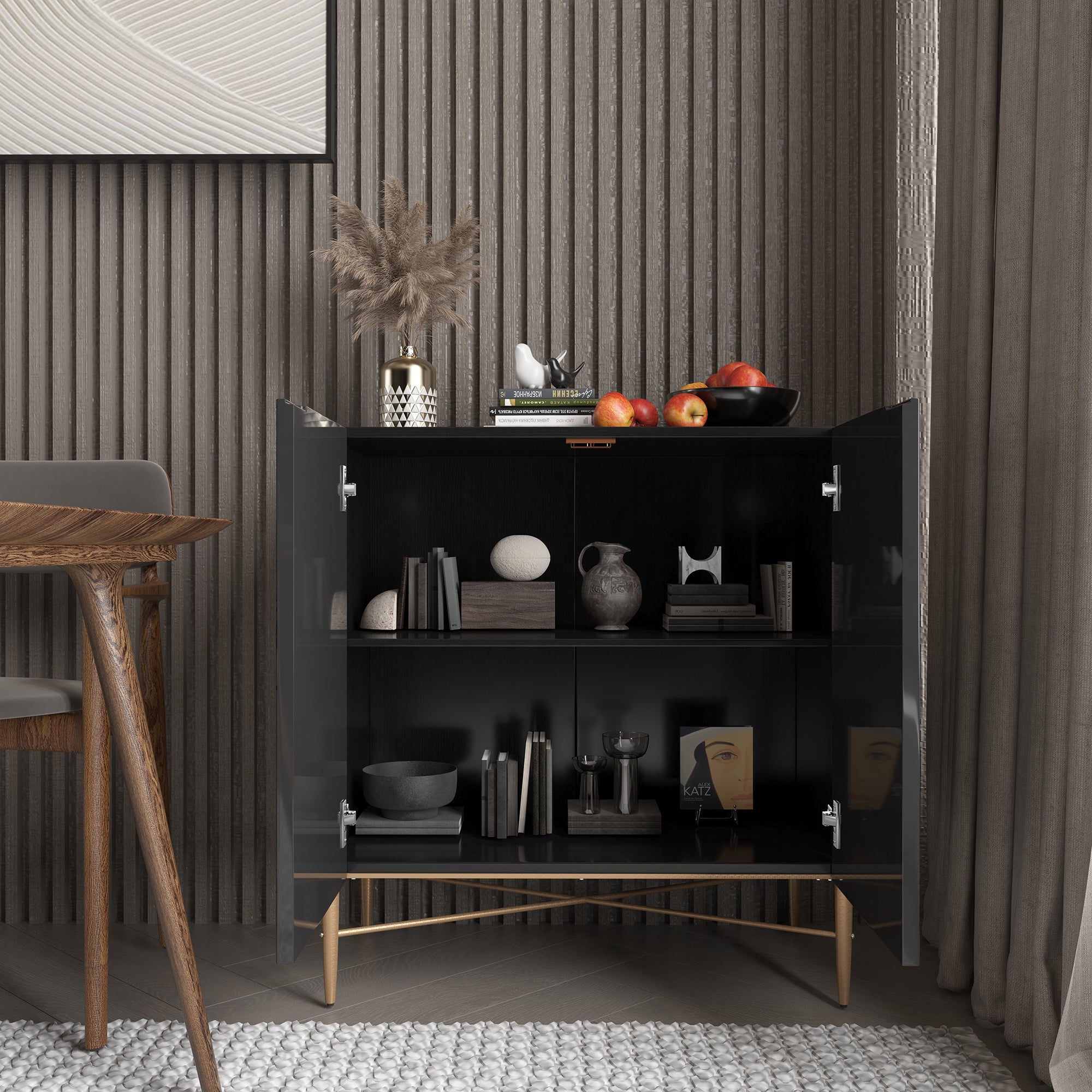 Modern Accent Cabinet, 2 Door Storage Cabinet Wood with Adjustable Shelf, Vintage Wooden Cabinet for Living Room Hallway Home Office