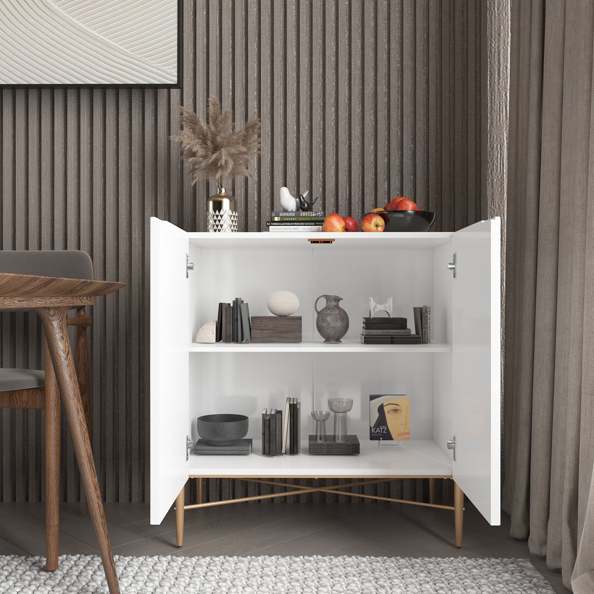 Modern Accent Cabinet, 2 Door Storage Cabinet Wood with Adjustable Shelf, Vintage Wooden Cabinet for Living Room Hallway Home Office