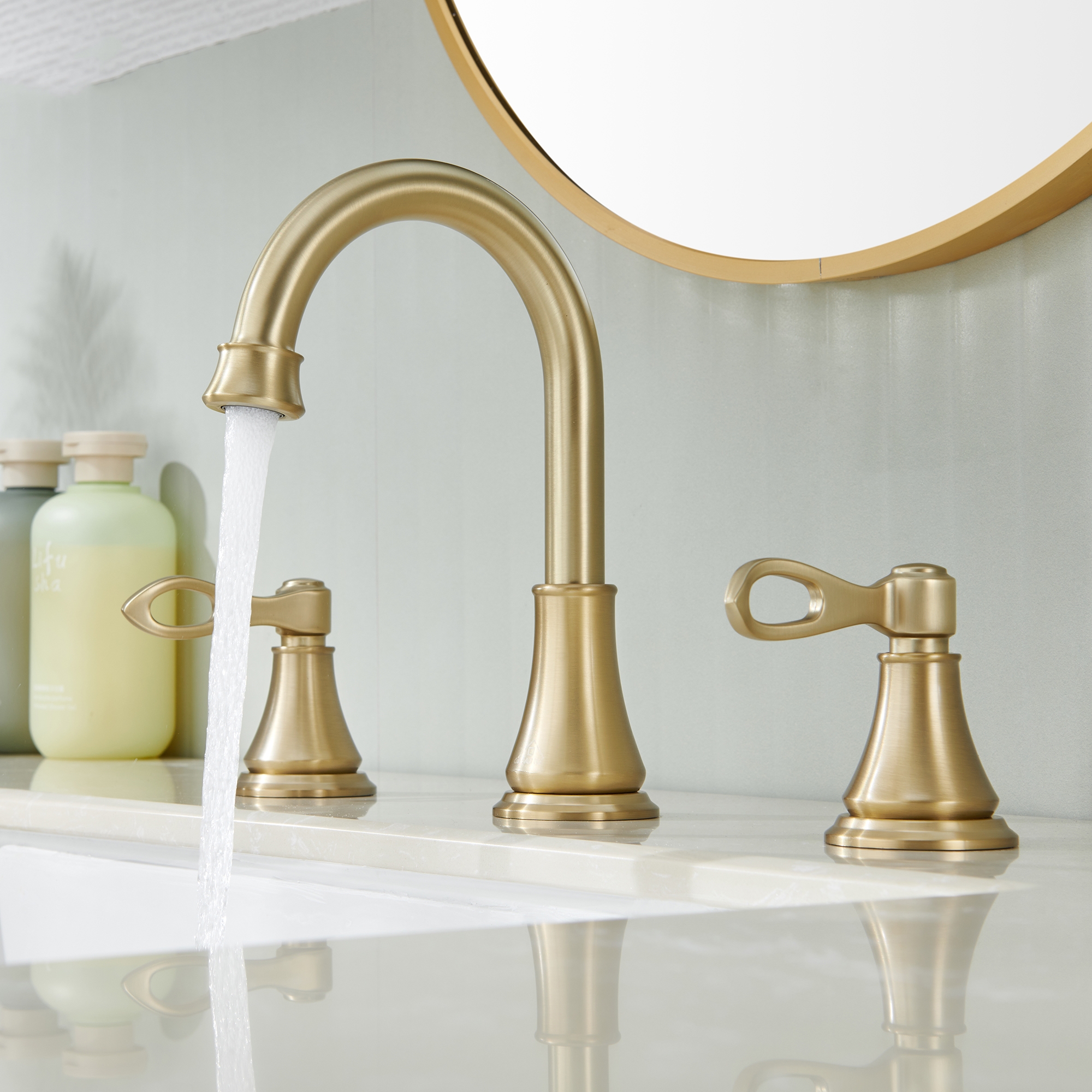 8 in. Widespread Double Handle Bathroom Faucet 3 Holes with 360° Swivel Spout, Stainless Steel Drain in Brushed Nickel/Oil Rubbed Bronze/Brushed Gold/Matte Black