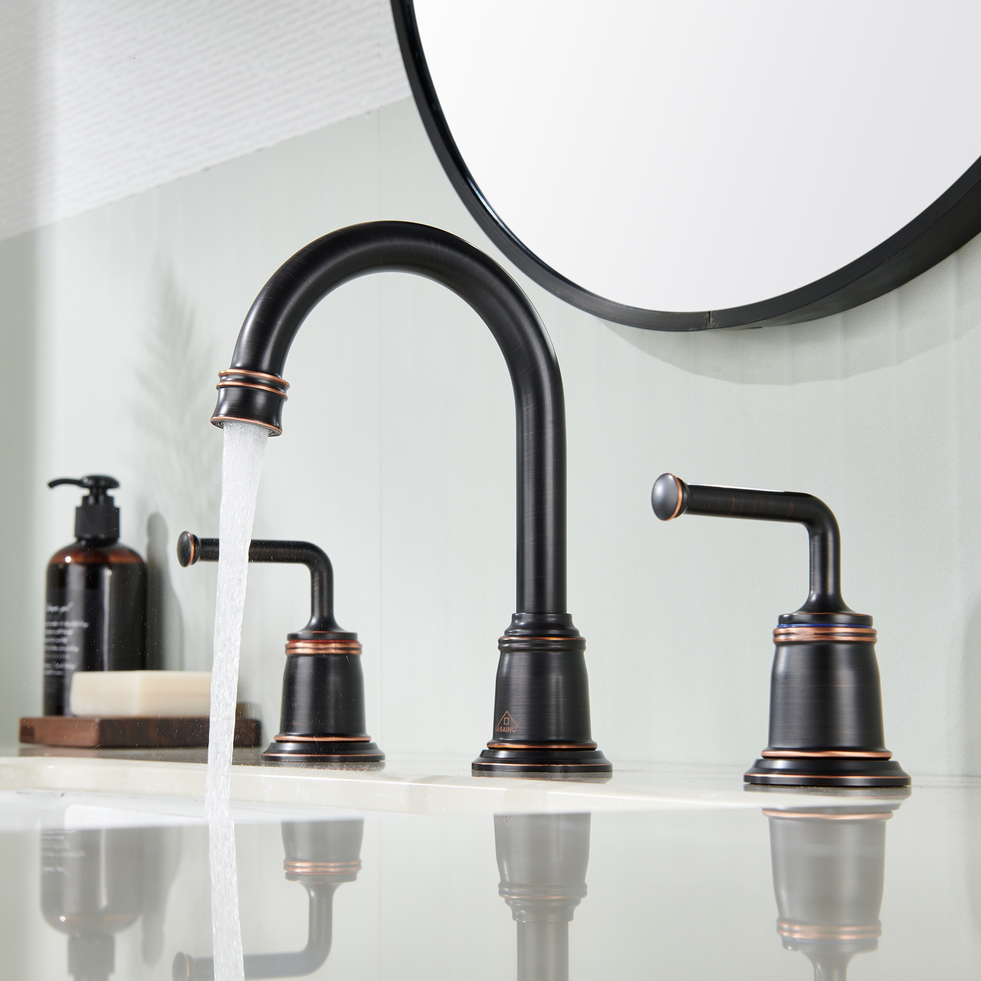 8 in. Widespread Double Handle Bathroom sink Faucet with 360° Swivel Spout, Stainless Steel Drain in Brushed Nickel/Oil Rubbed Bronze/Brushed Gold/Matte Black