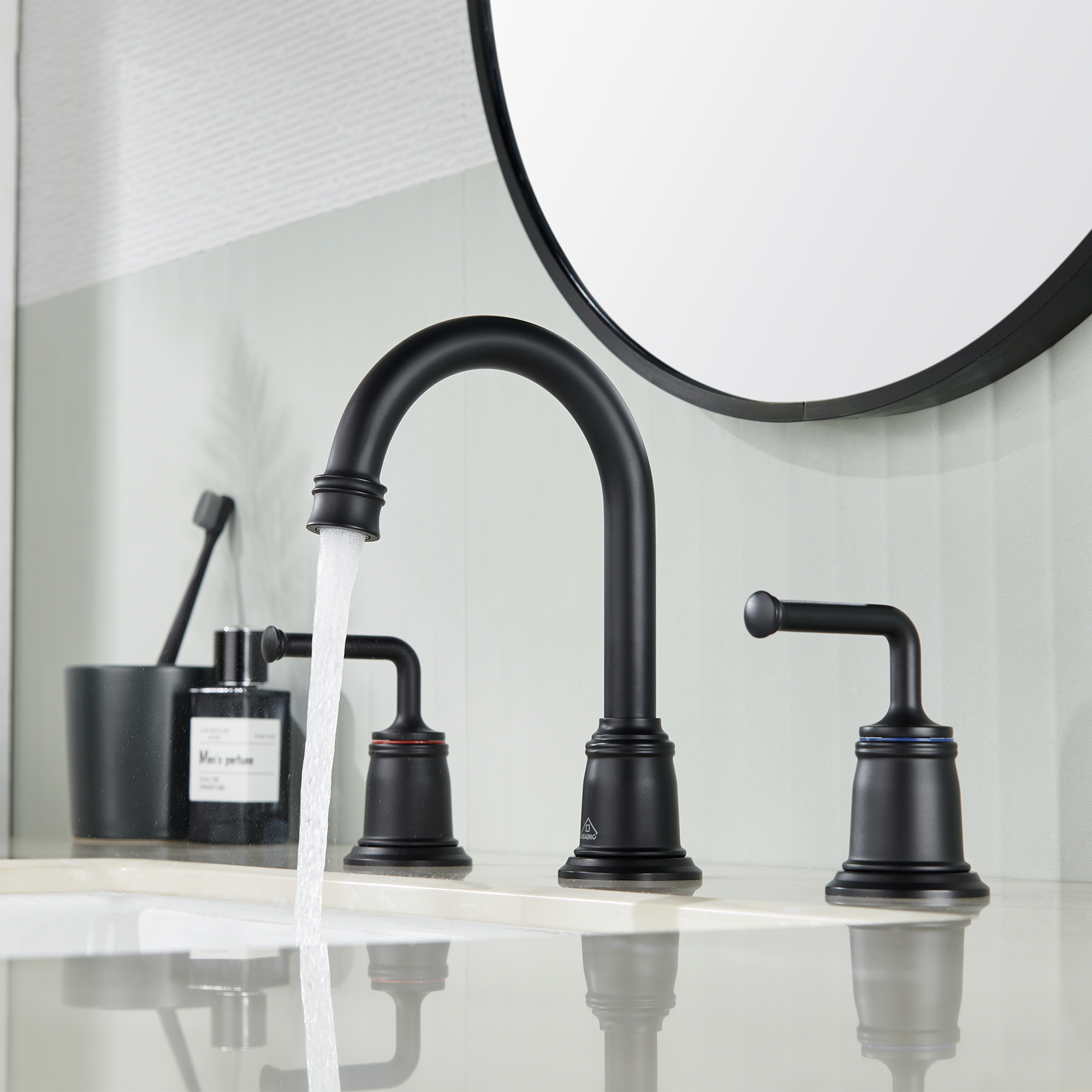 8 in. Widespread Double Handle Bathroom sink Faucet with 360° Swivel Spout, Stainless Steel Drain in Brushed Nickel/Oil Rubbed Bronze/Brushed Gold/Matte Black