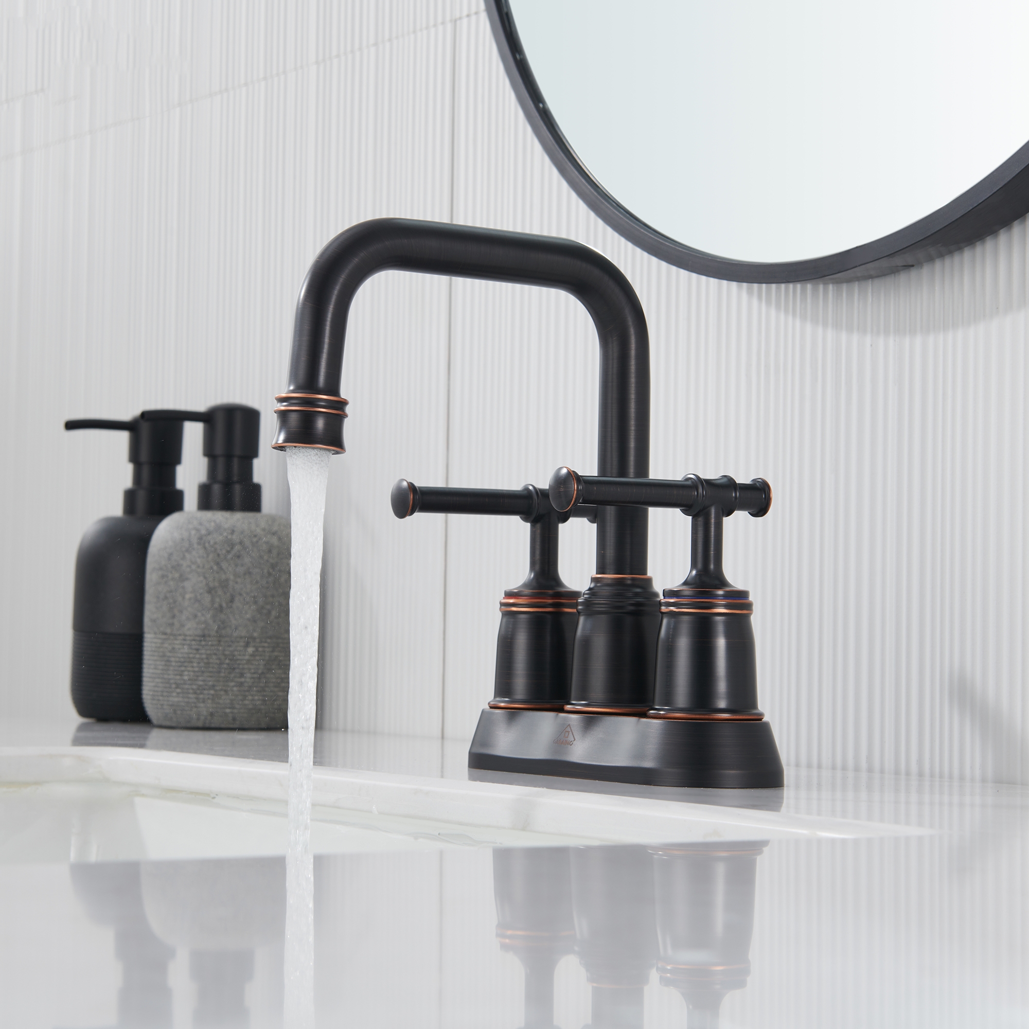 4 in. Centerset Double Handle 2 holes Bathroom Sink Faucet Lavatory Faucet with Stainless steel Drain in Brushed Nickel/Oil Rubbed Bronze/Brushed Gold/Matte Black