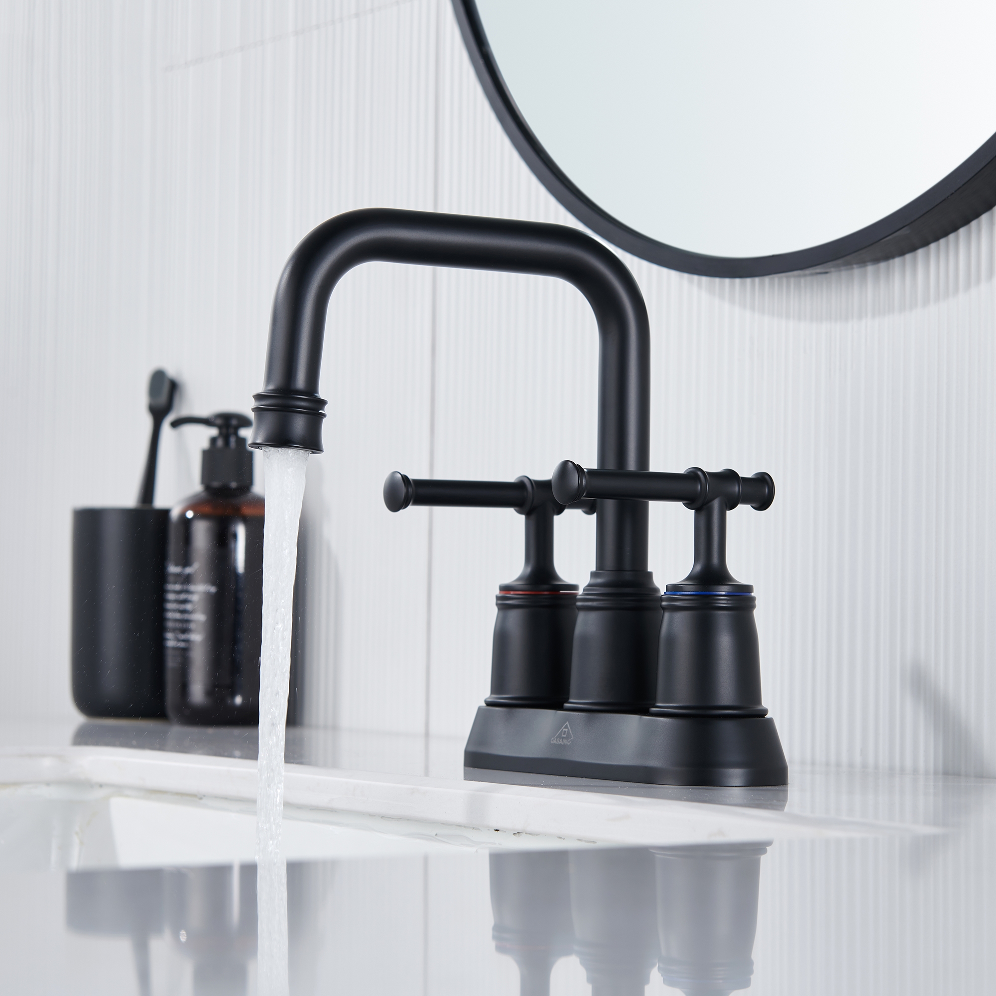 4 in. Centerset Double Handle 2 holes Bathroom Sink Faucet Lavatory Faucet with Stainless steel Drain in Brushed Nickel/Oil Rubbed Bronze/Brushed Gold/Matte Black